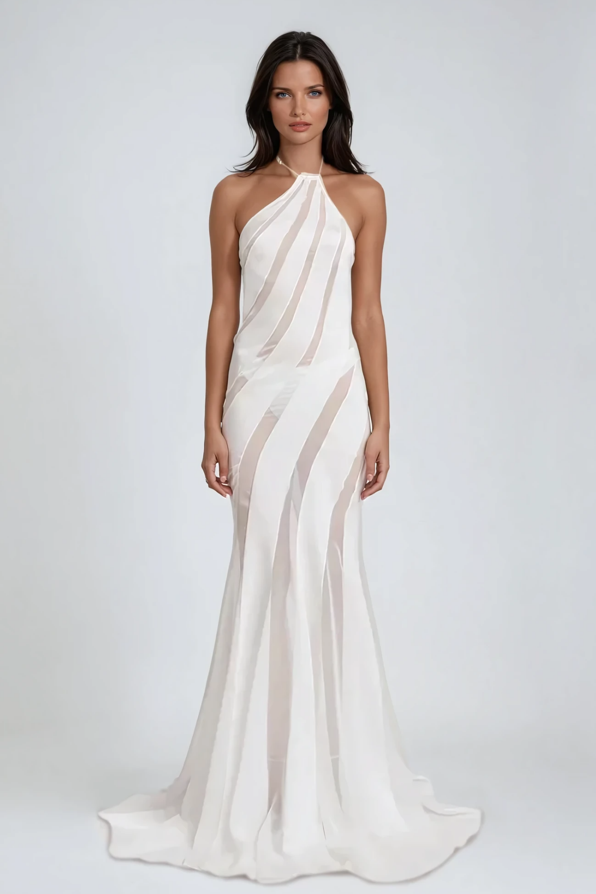 Aqualeo Halter Neck Satin Maxi Dress