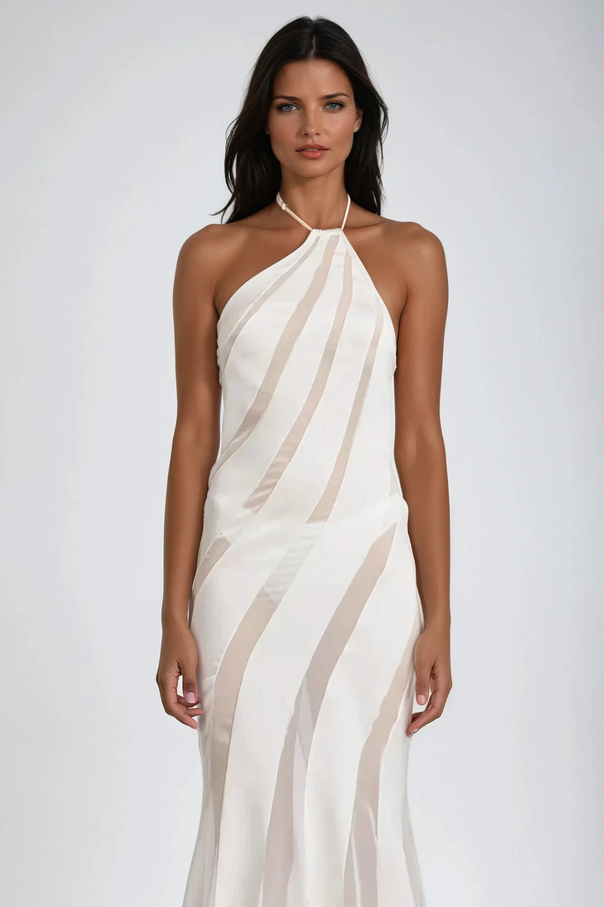 Aqualeo Halter Neck Satin Maxi Dress