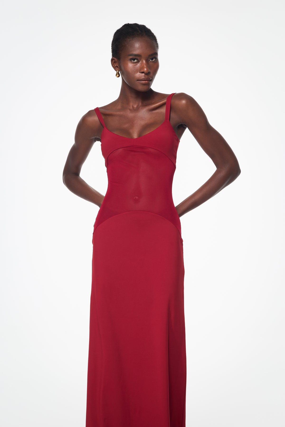 Aram Mesh Spaghetti Sleeveless Maxi Dress