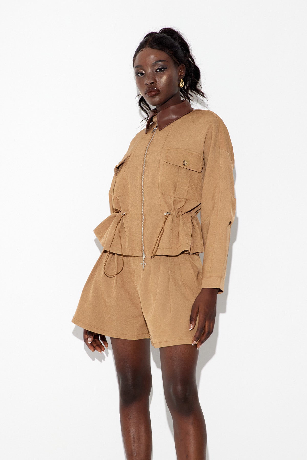 Aravinda Drawstring Ruch Ruffle Pants Set