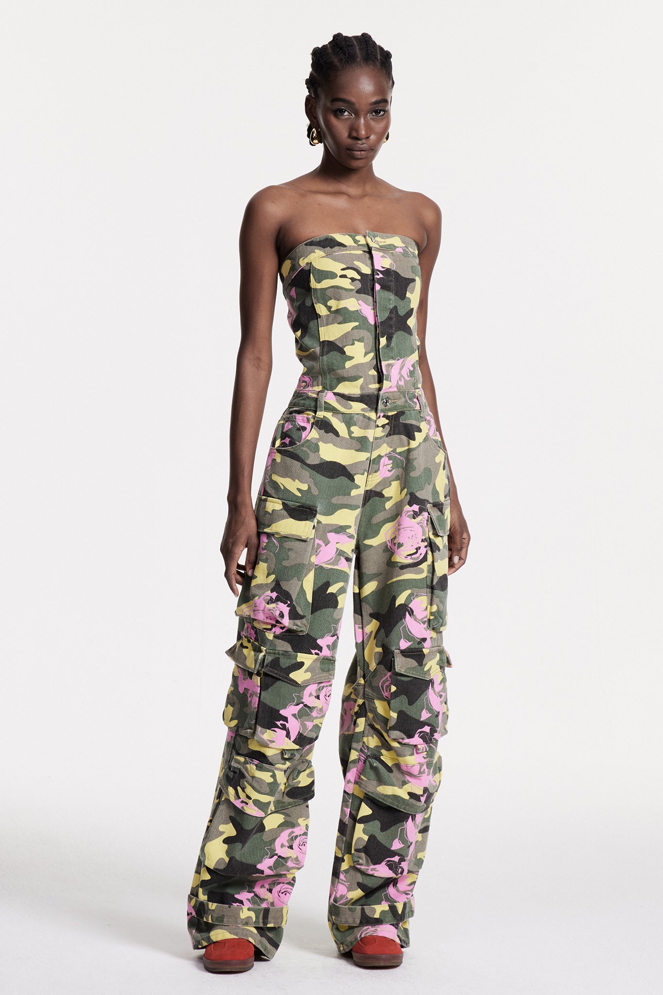 Arawn Camouflage Floral Print Cargo Jumpsuit