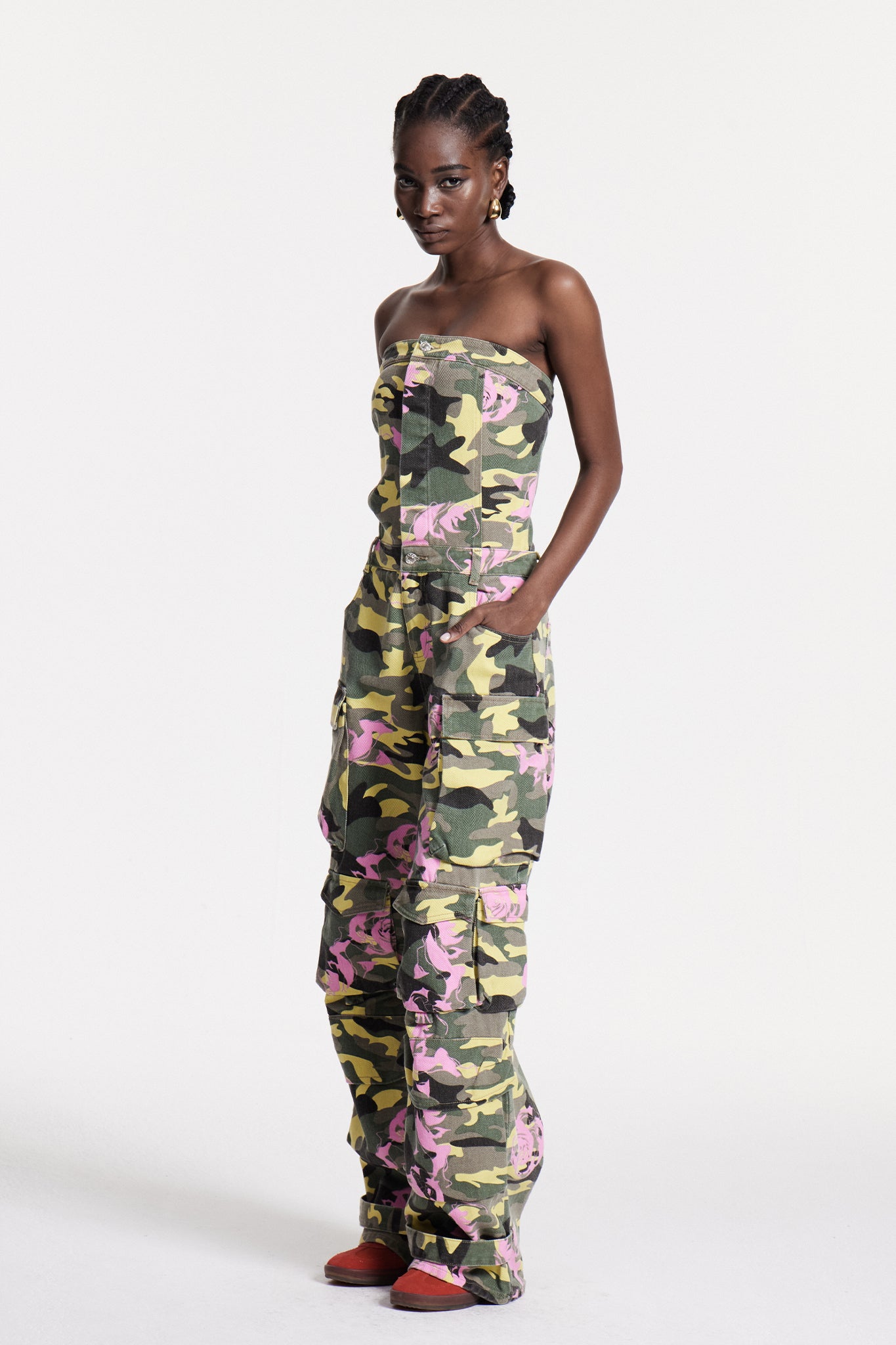 Arawn Camouflage Floral Print Cargo Jumpsuit