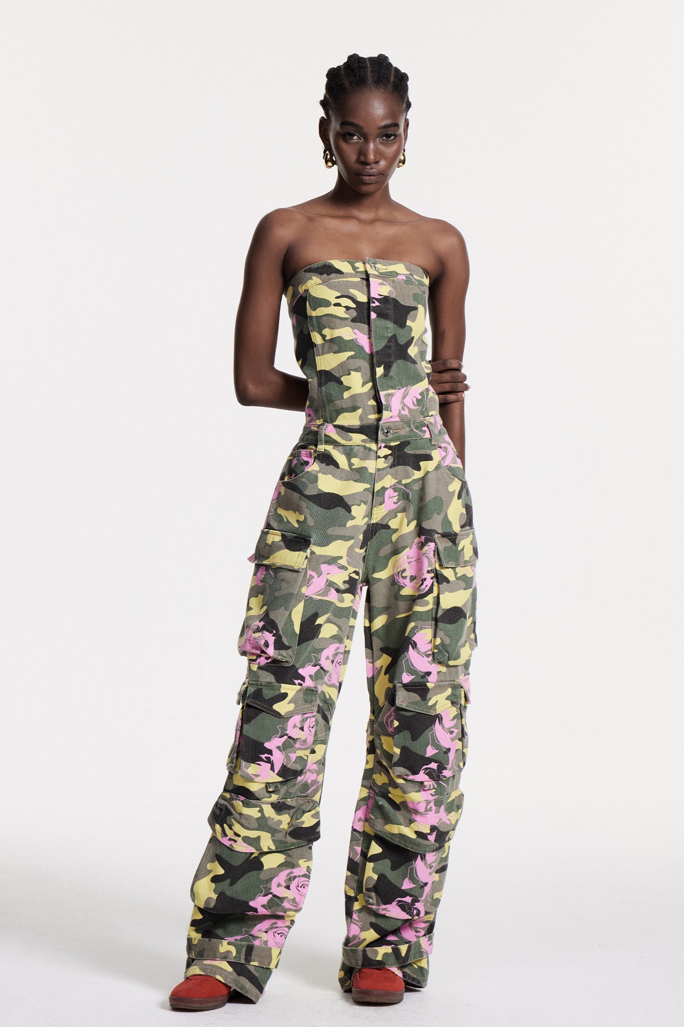 Arawn Camouflage Floral Print Cargo Jumpsuit
