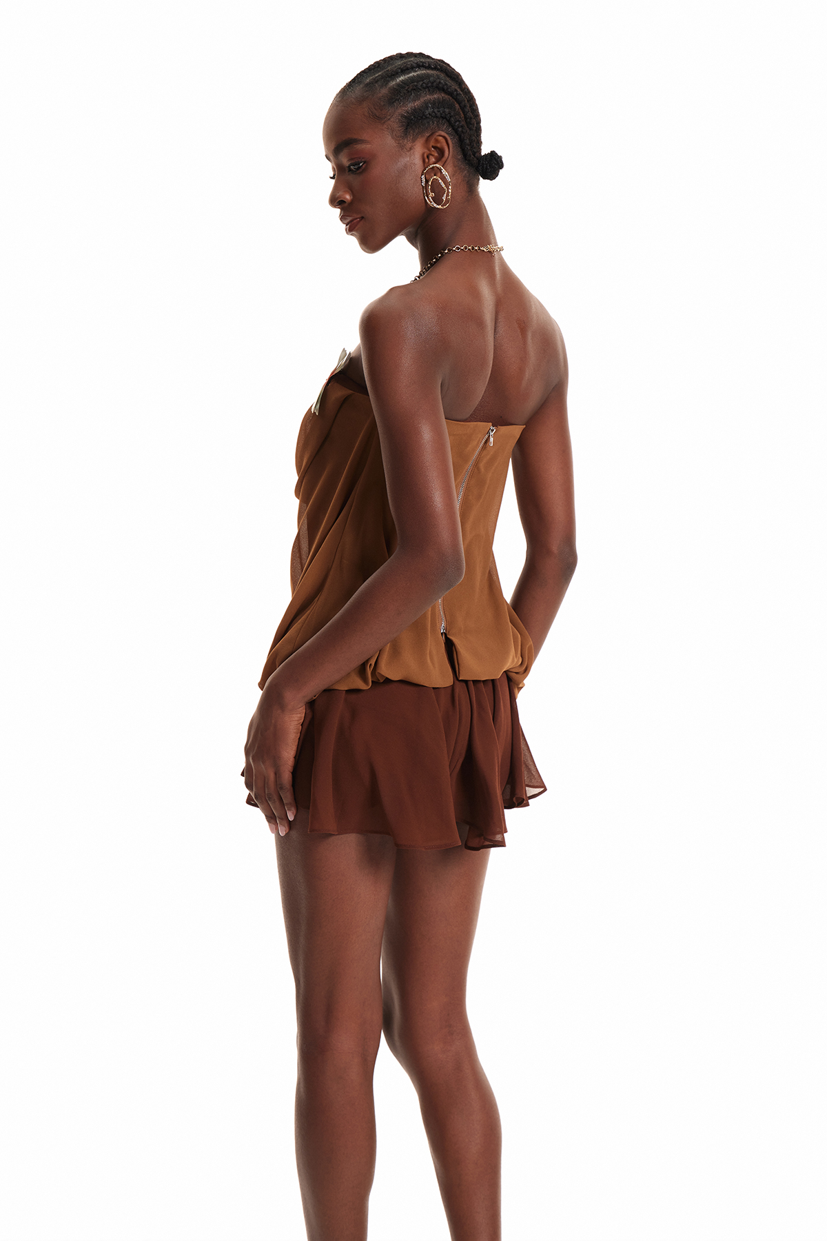 Ardelis Strapless Butterfly Mesh Ruffle Mini Dress