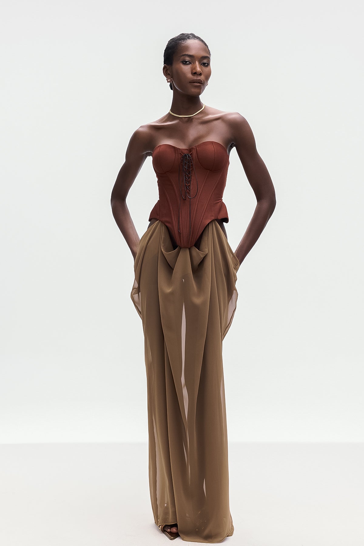 Ardelis Strapless Corset Lace Up Maxi Dress