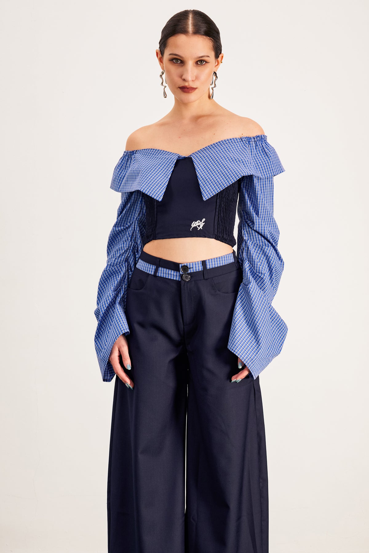 Arden Grid Off Shoulder Pants Set