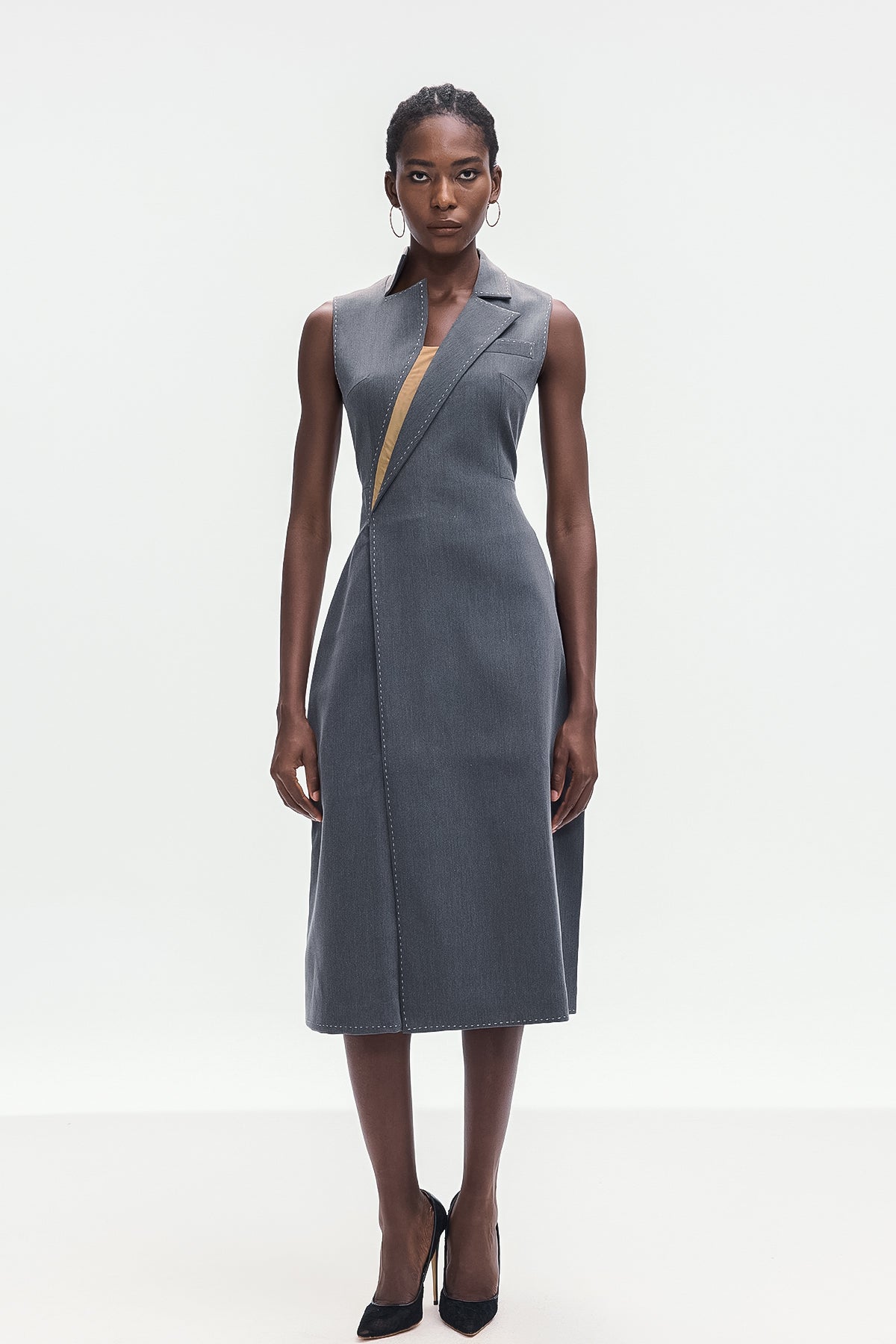 Ardon Asymmetric Split Sleeveless Maxi Dress In Grey