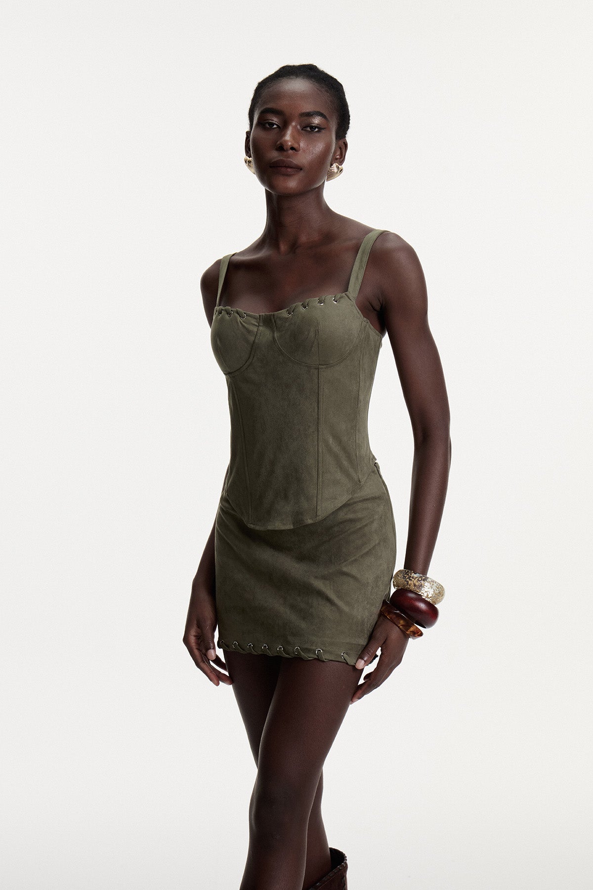 Arezo Suede Rope Corset Skirt Set