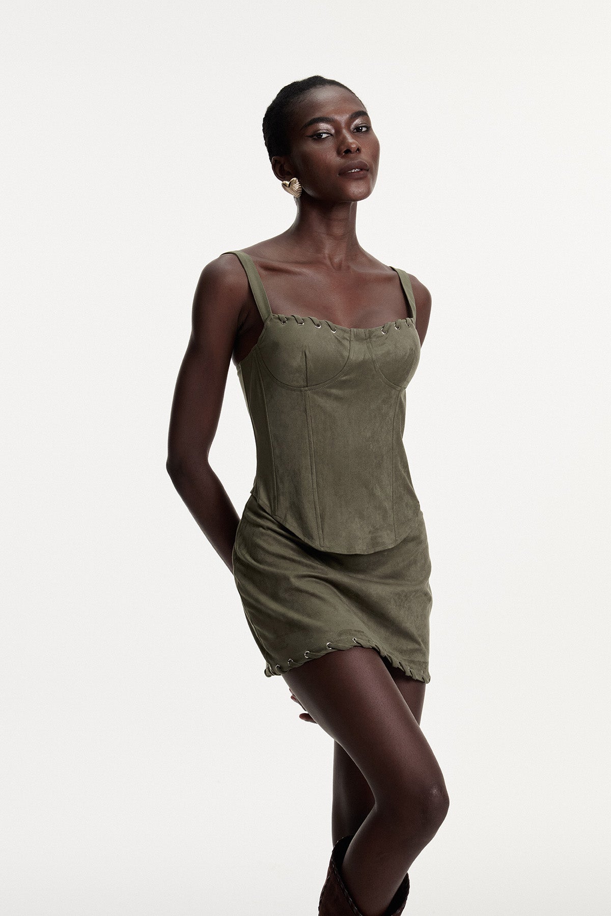 Arezo Suede Rope Corset Skirt Set