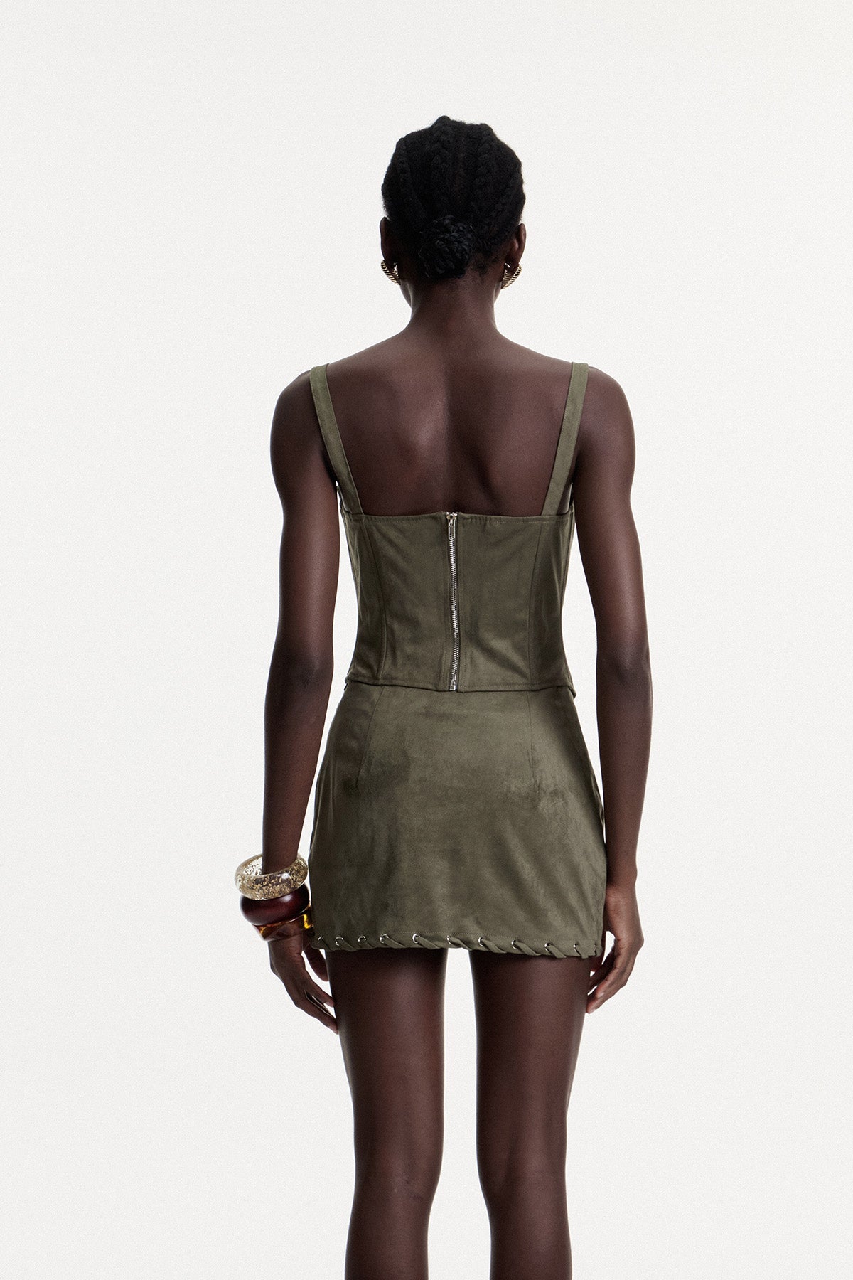 Arezo Suede Rope Corset Skirt Set