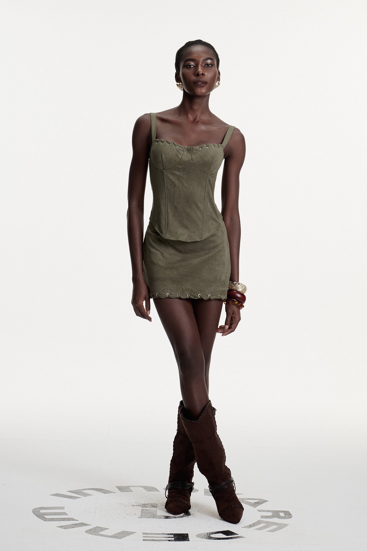 Arezo Suede Rope Corset Skirt Set