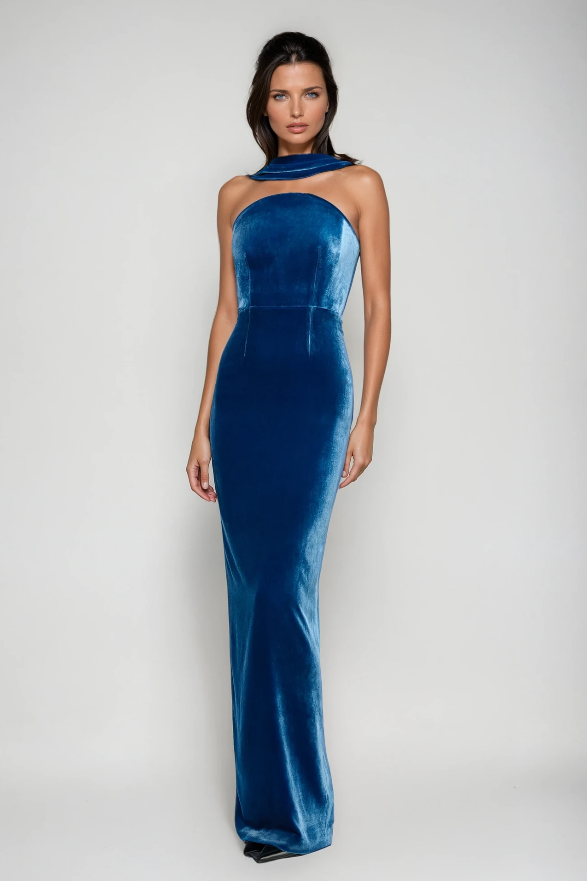 Argyro Ruch Backless Split Velvet Maxi Dress