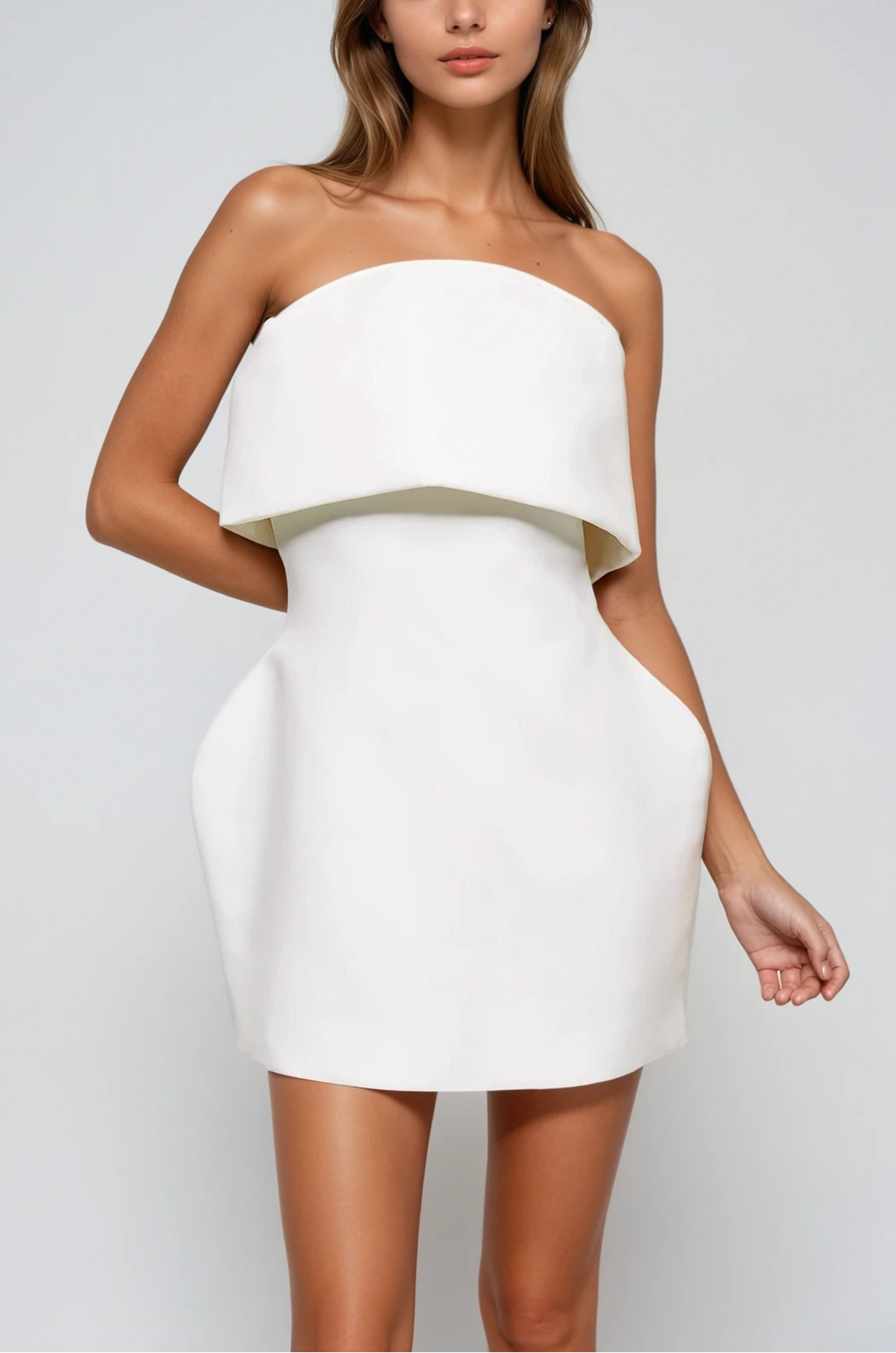 Arien Strapless Deconstruct Mini Dress In White