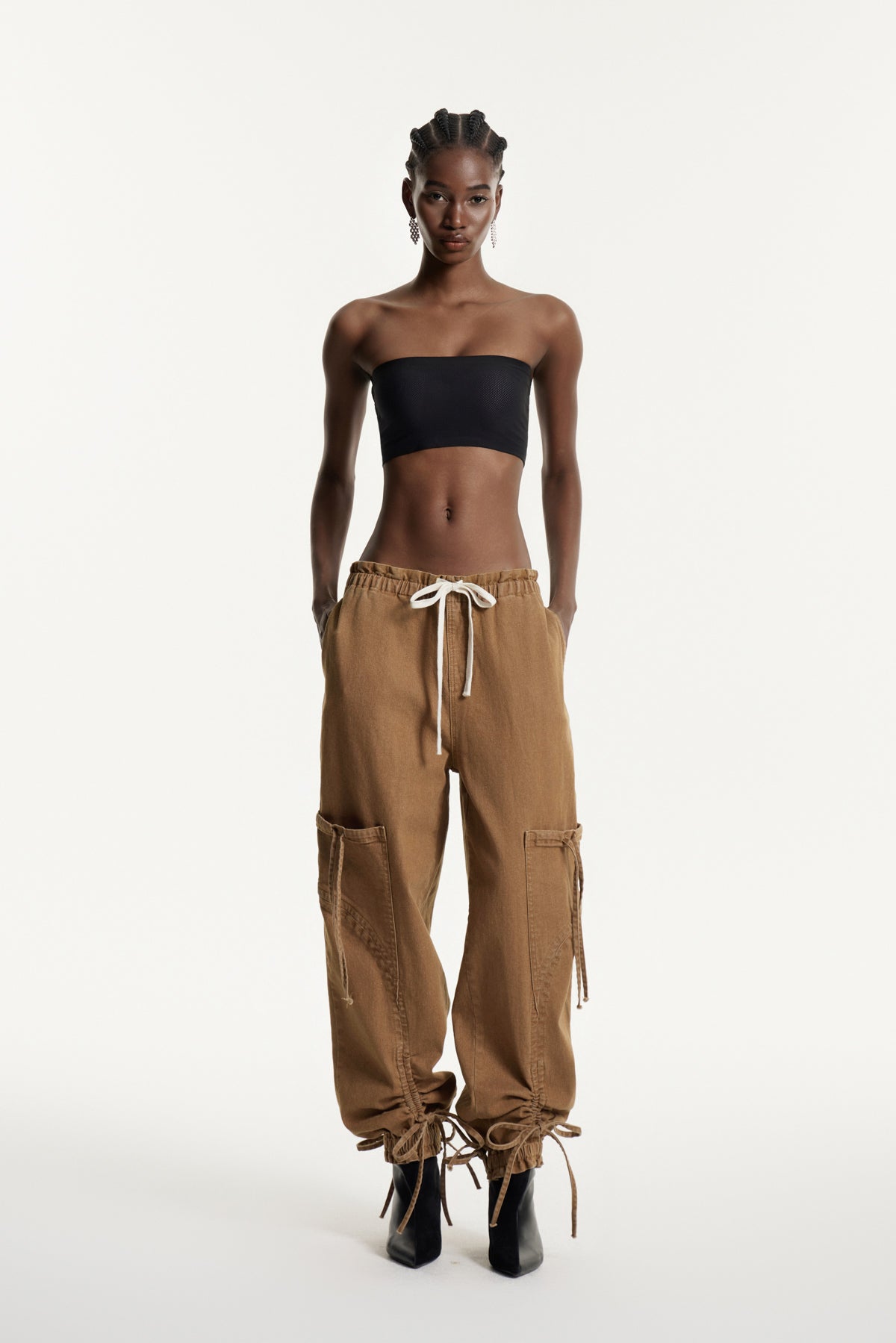 Astrid Drawstring Lace Up Jeans In Khaki