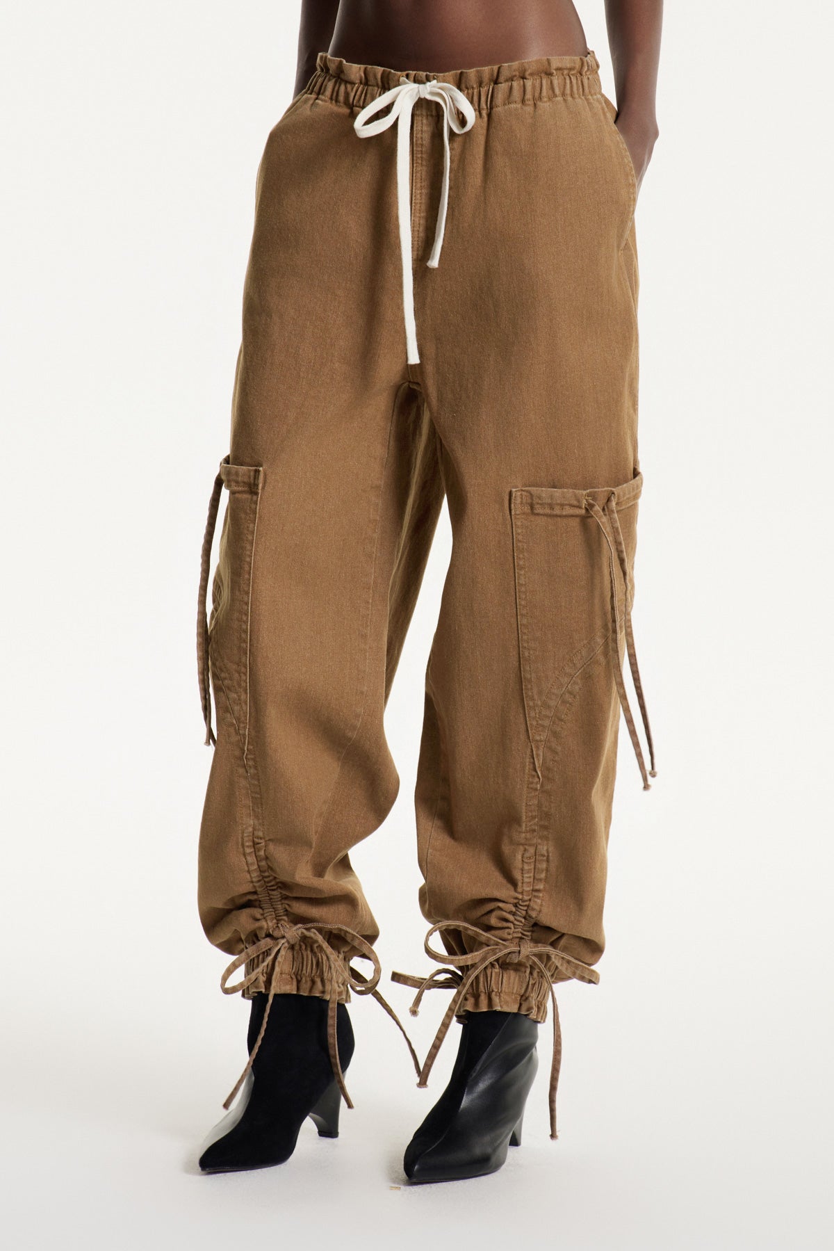 Astrid Drawstring Lace Up Jeans In Khaki