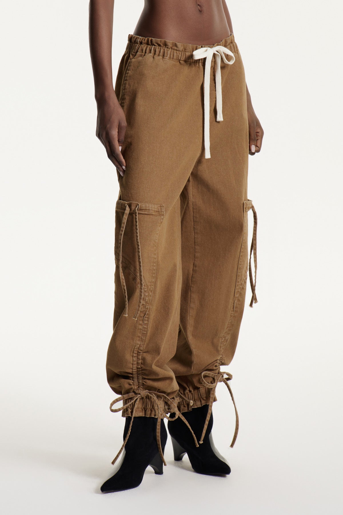 Astrid Drawstring Lace Up Jeans In Khaki