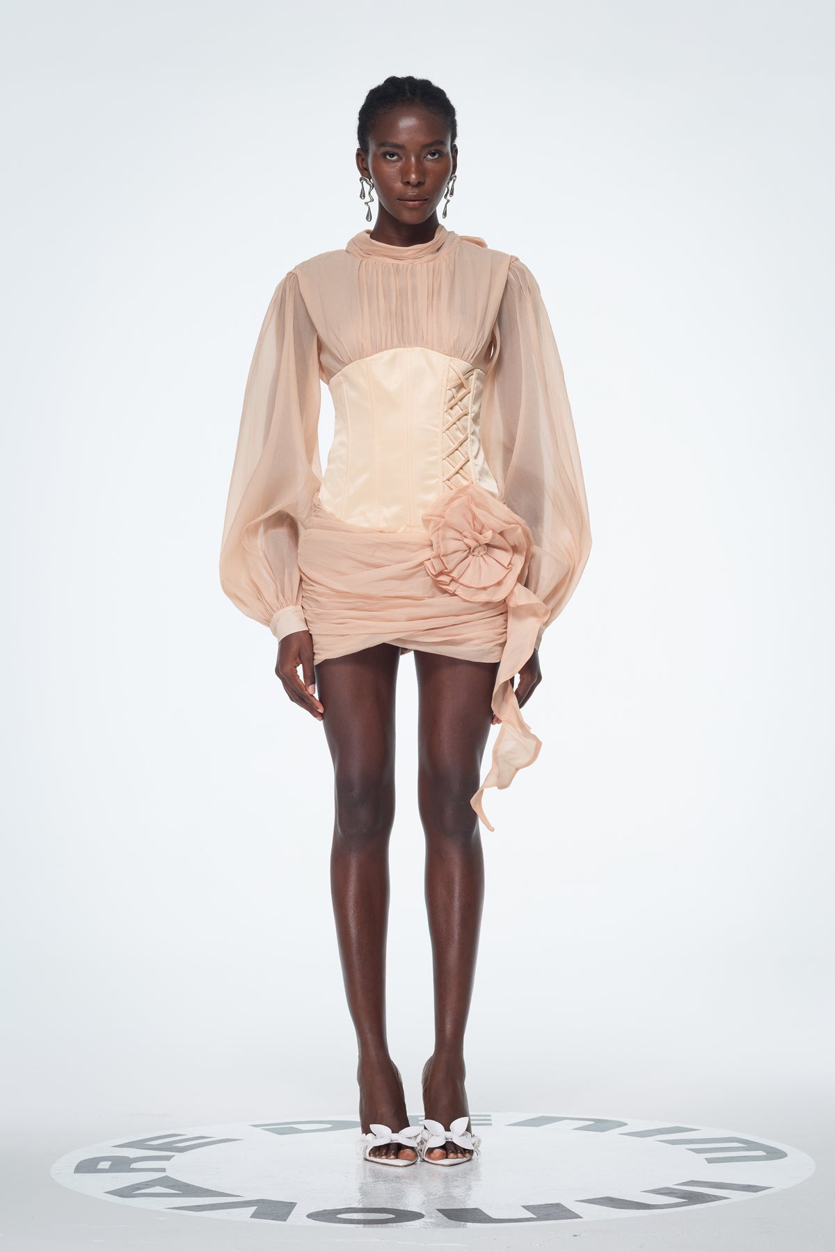 Baard Corset Mesh Flower Ruch Mini Dress