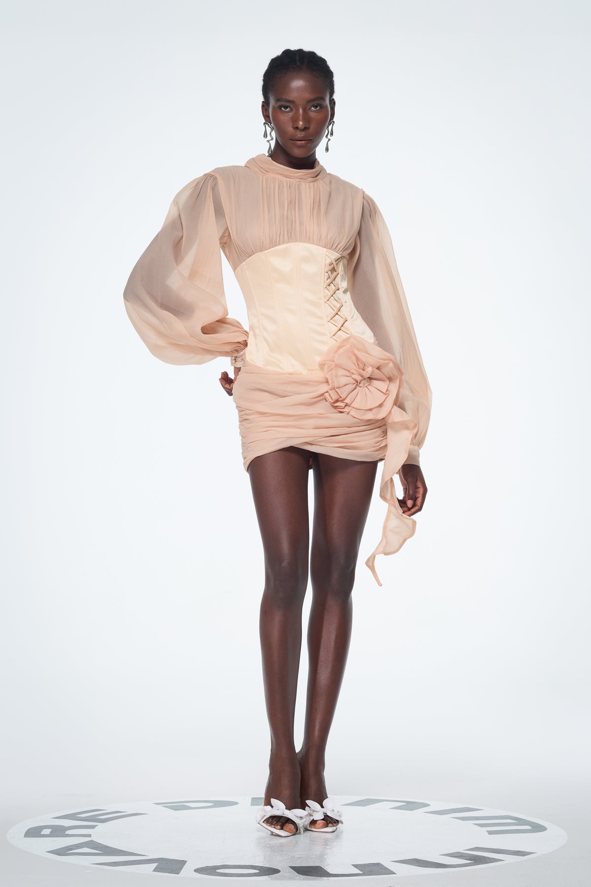 Baard Corset Mesh Flower Ruch Mini Dress