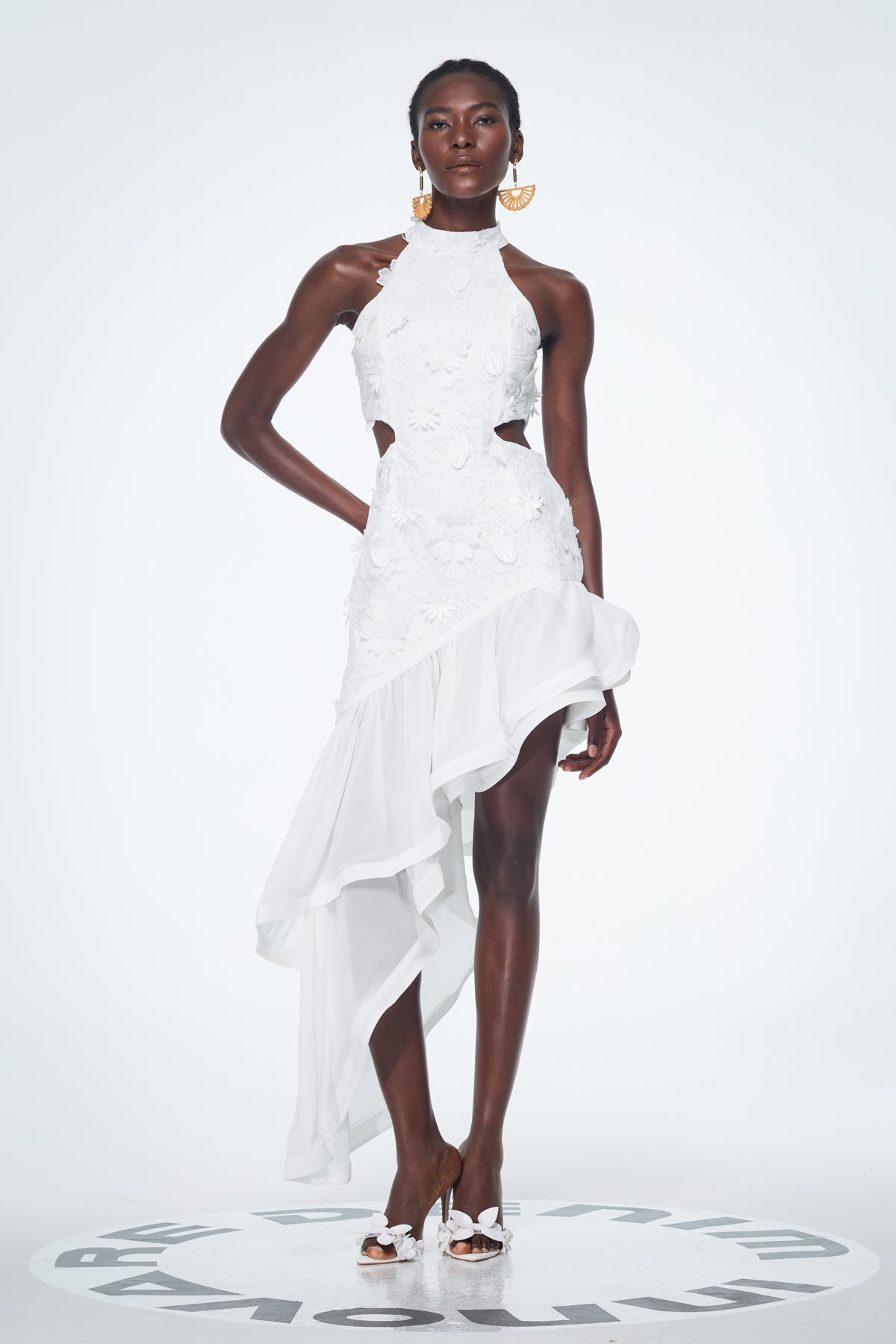 Bacchus Cutout Flower Asymmetric Mini Dress