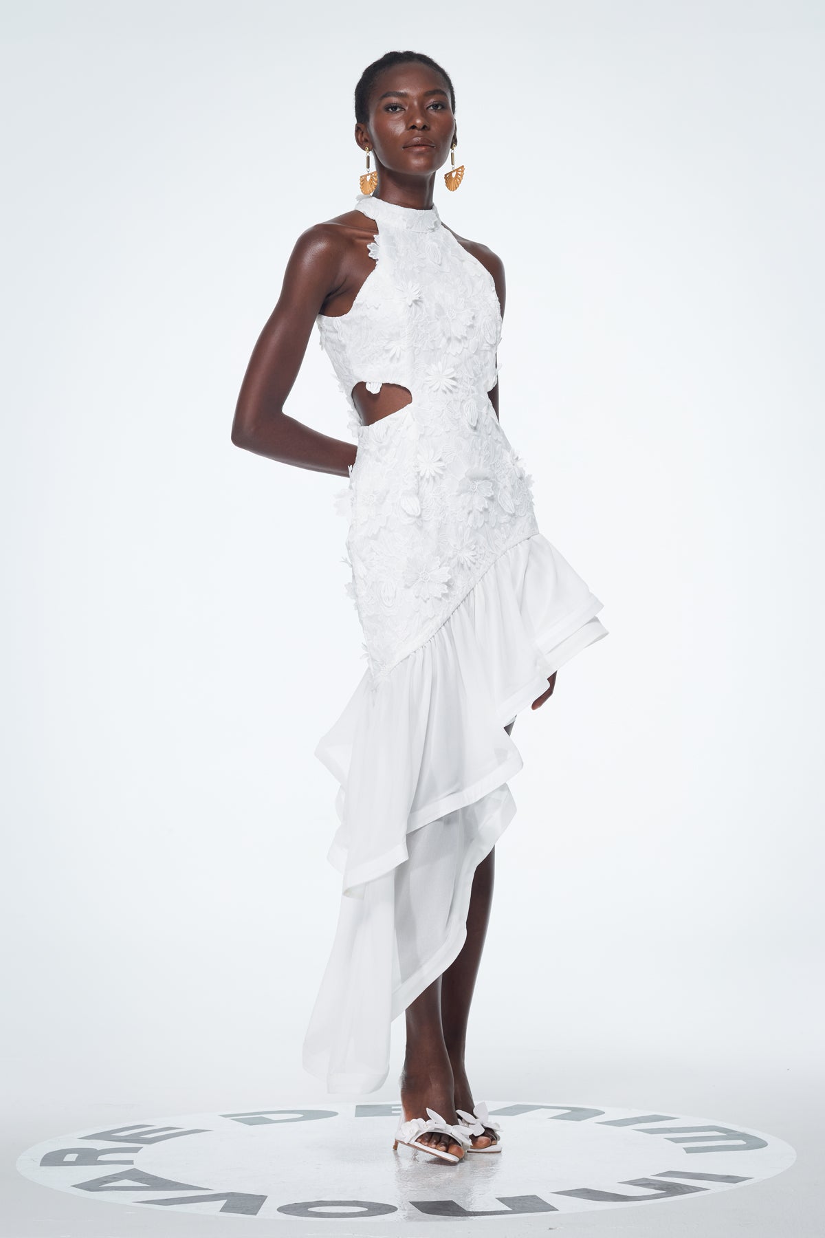 Bacchus Cutout Flower Asymmetric Mini Dress