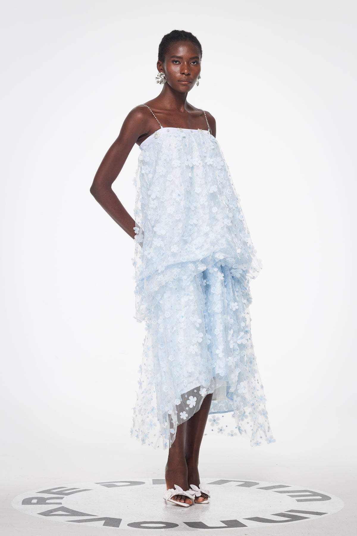 Baduhilt Mesh Flower Strapless Maxi Dress