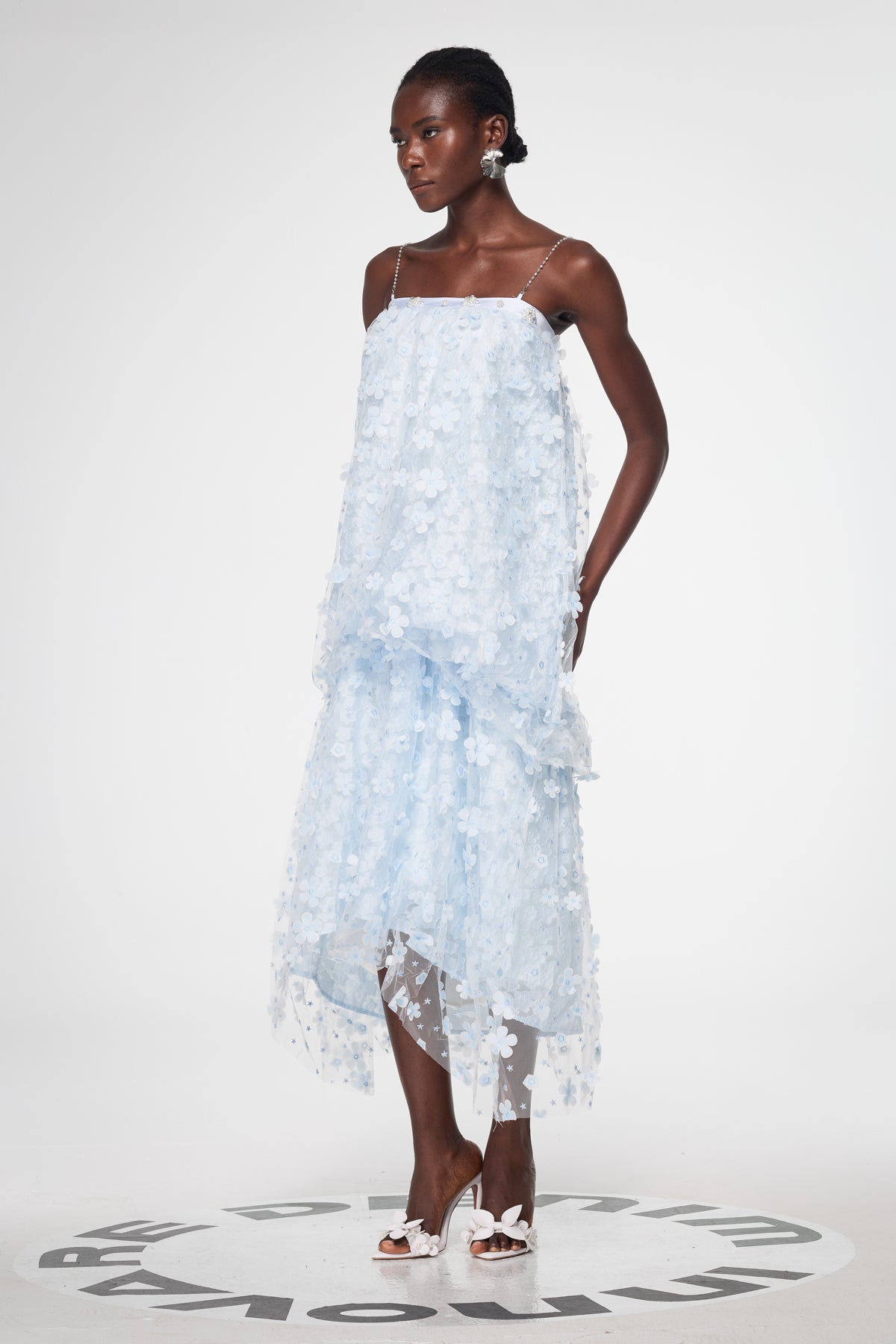 Baduhilt Mesh Flower Strapless Maxi Dress