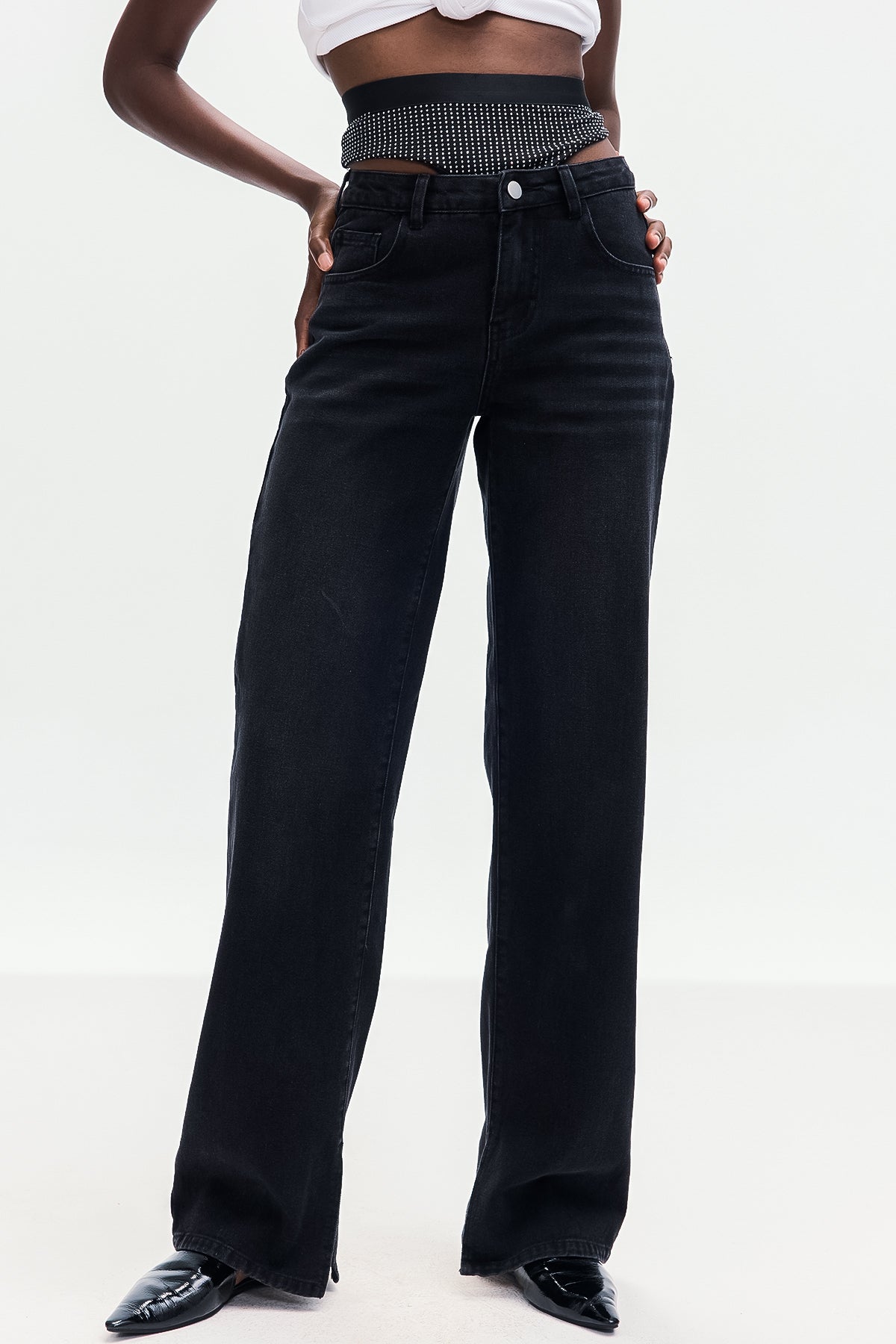 Bahari Cutout Deconstruct Jeans In Black