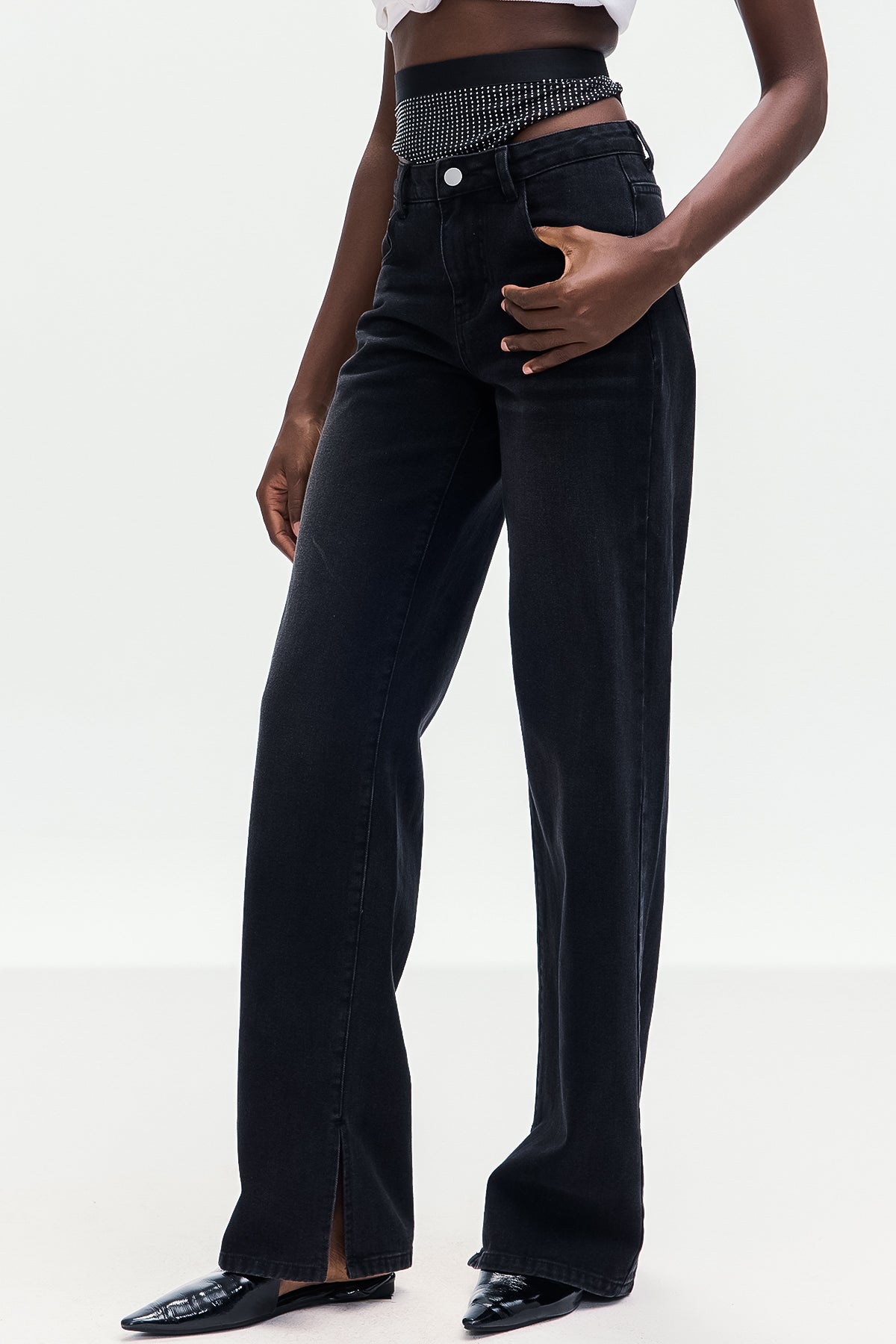 Bahari Cutout Deconstruct Jeans In Black