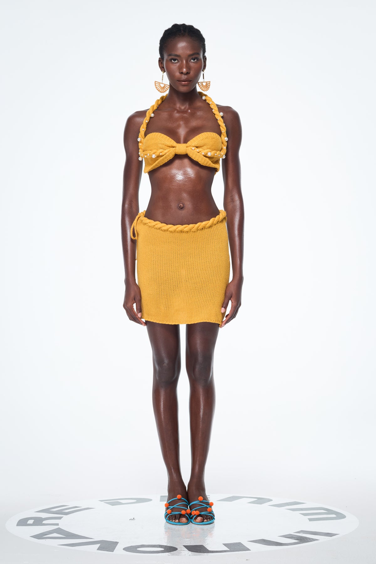 Bahtiyar Pearl Halter Neck Knit Skirt Set