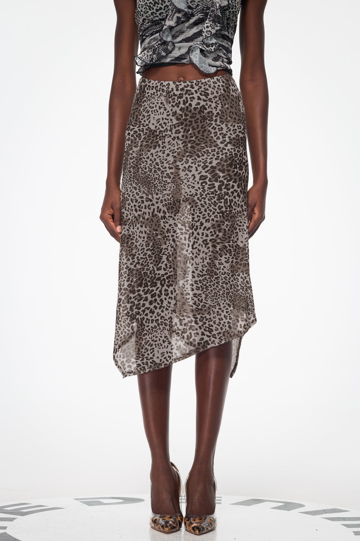 Baki Asymmetric Mesh Midi Skirt