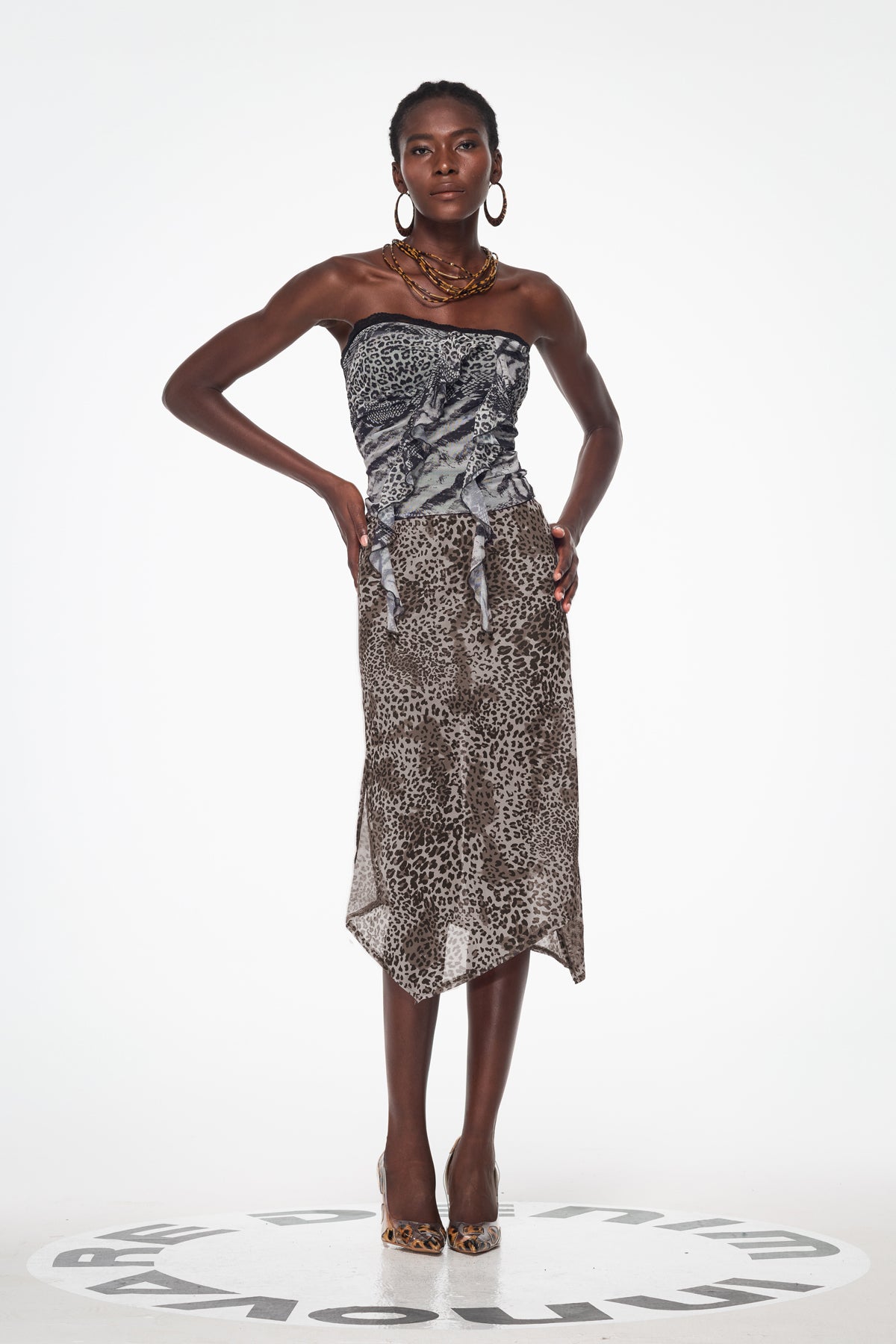 Baki Asymmetric Mesh Midi Skirt