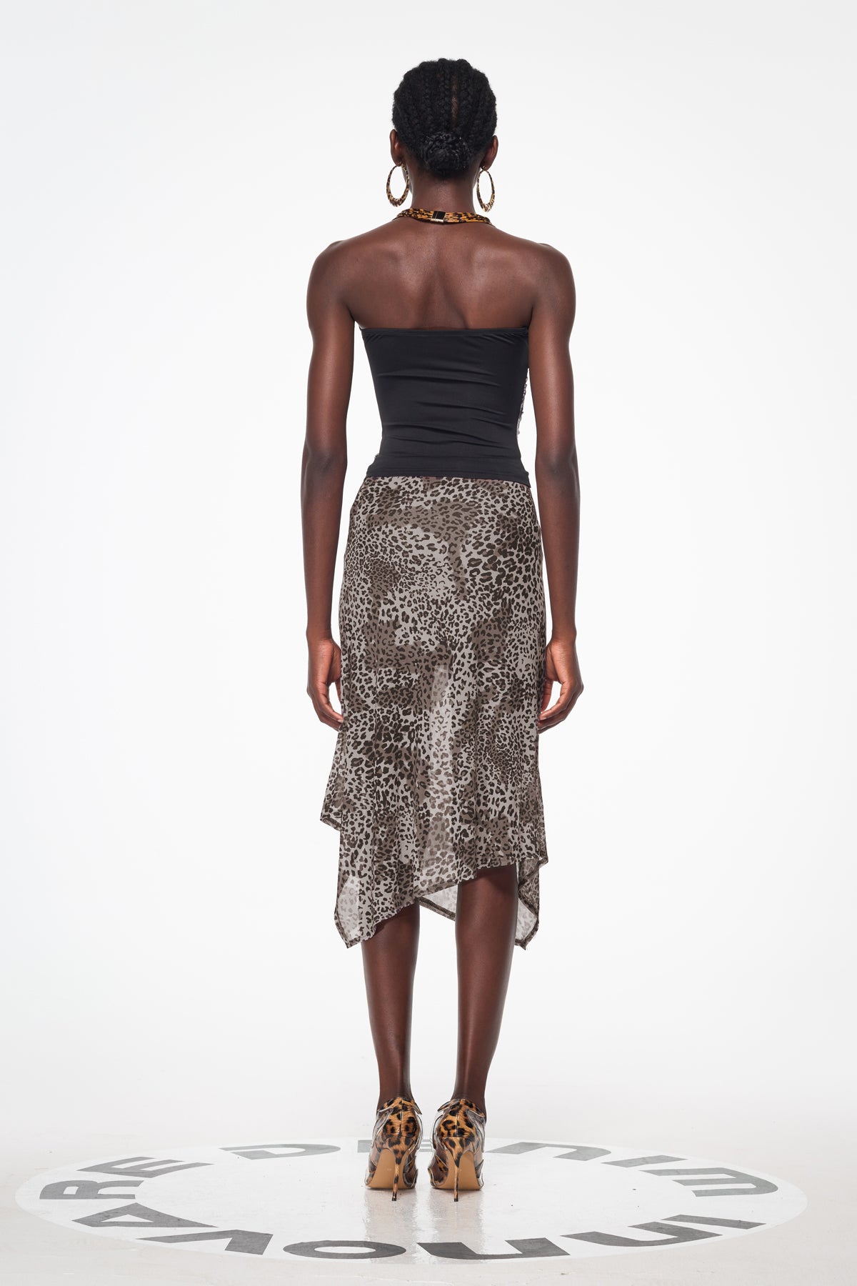 Baki Asymmetric Mesh Midi Skirt