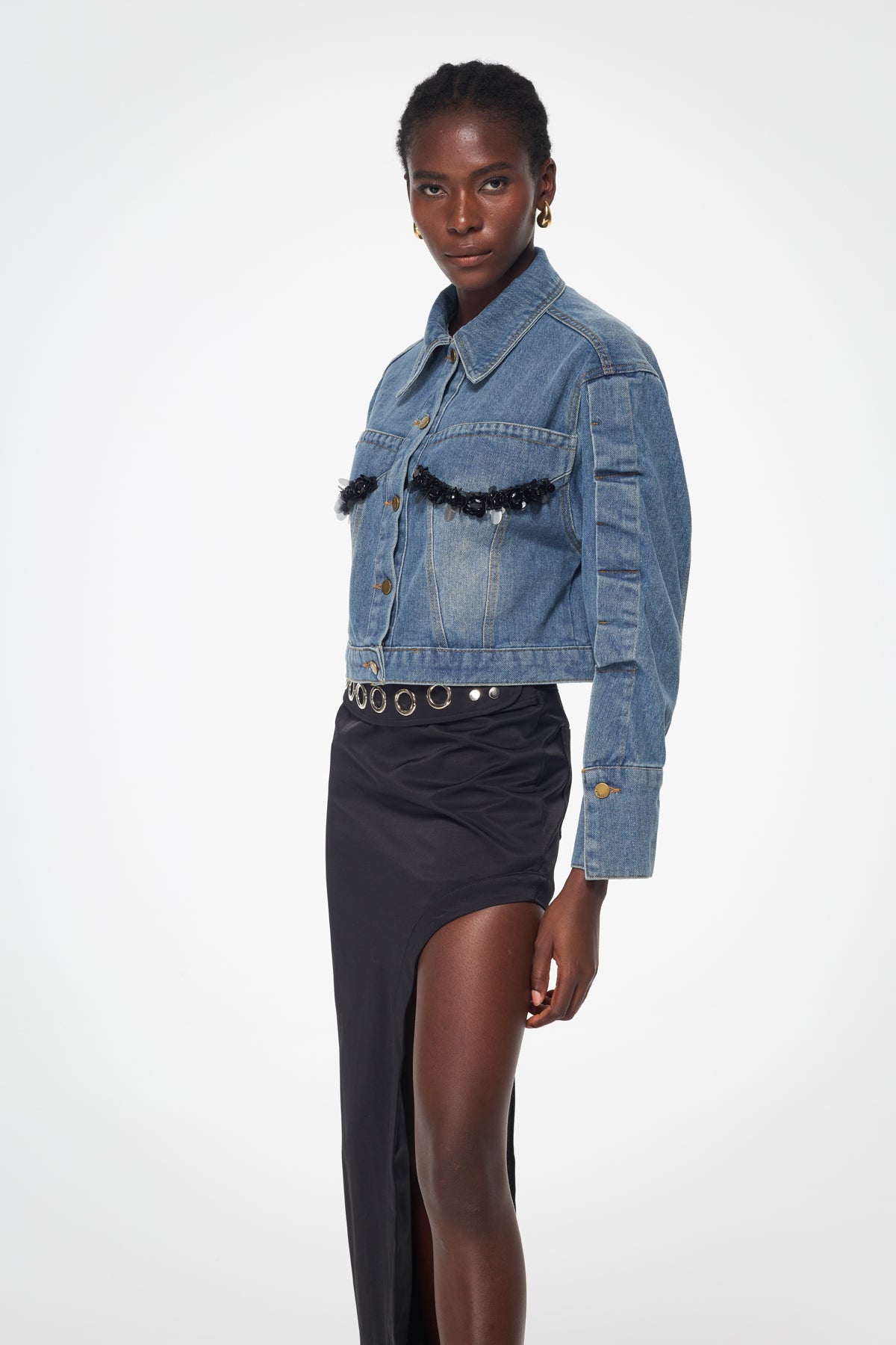 Baktygul Deconstruct Embellished Denim Jacket