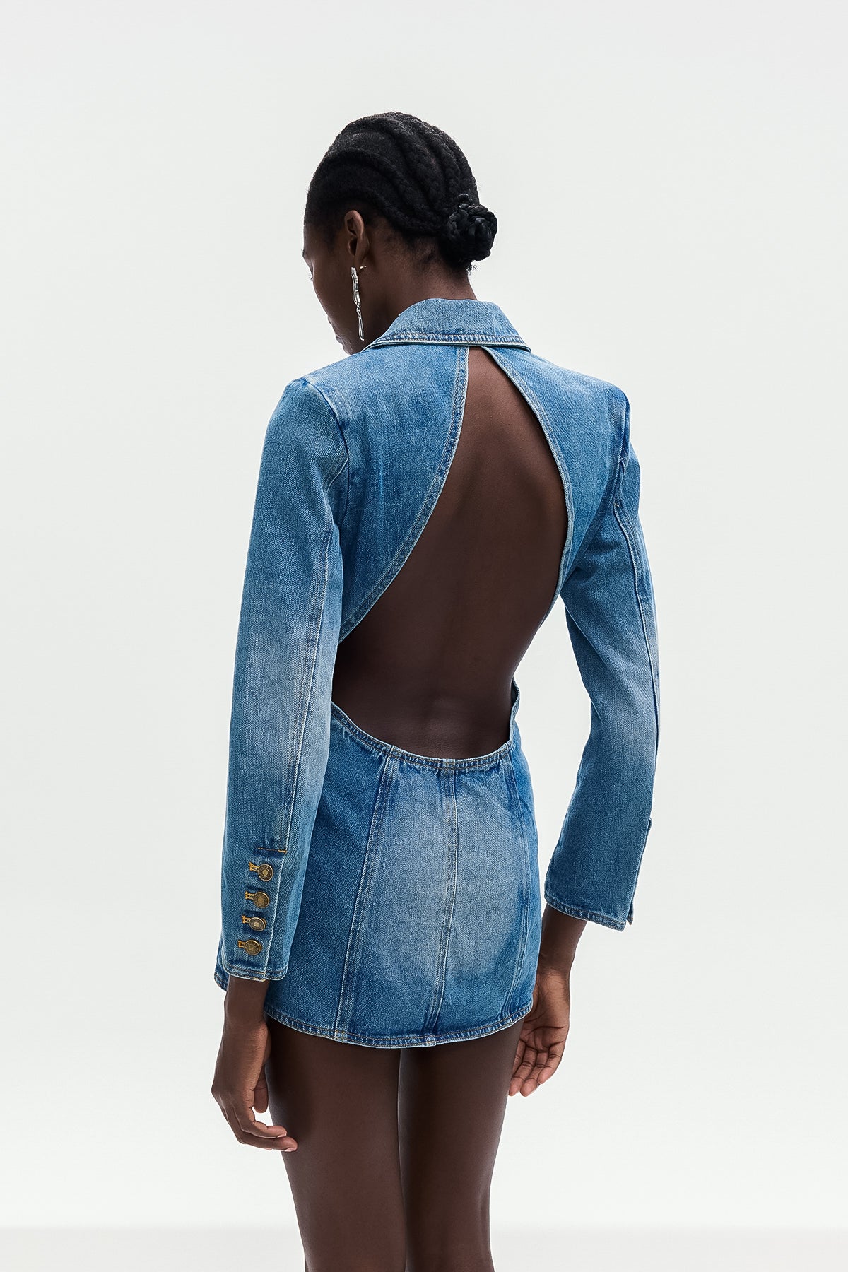 Baldwin Rhinestone Cutout Lapel Denim Mini Dress