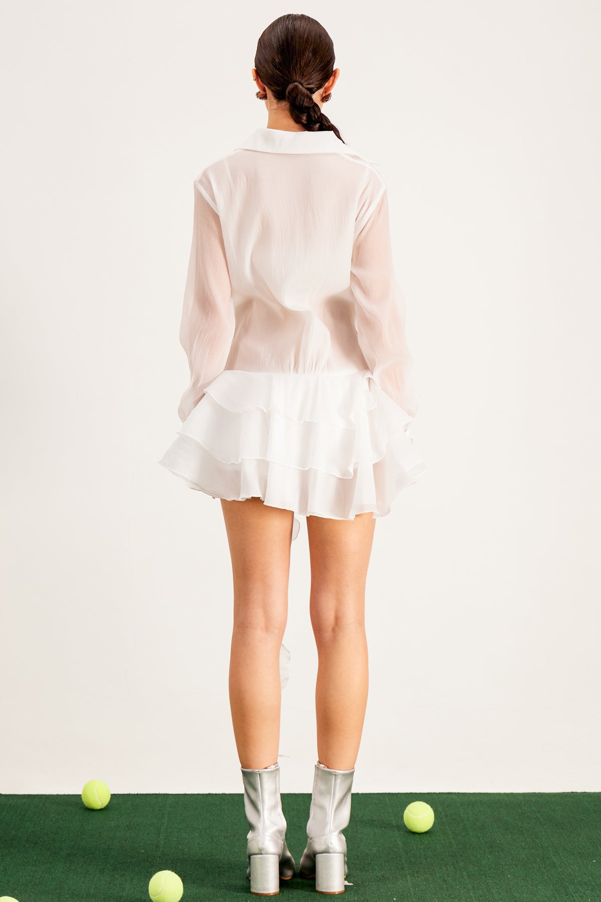 Balfour Ruffle Flower Mini Dress In White