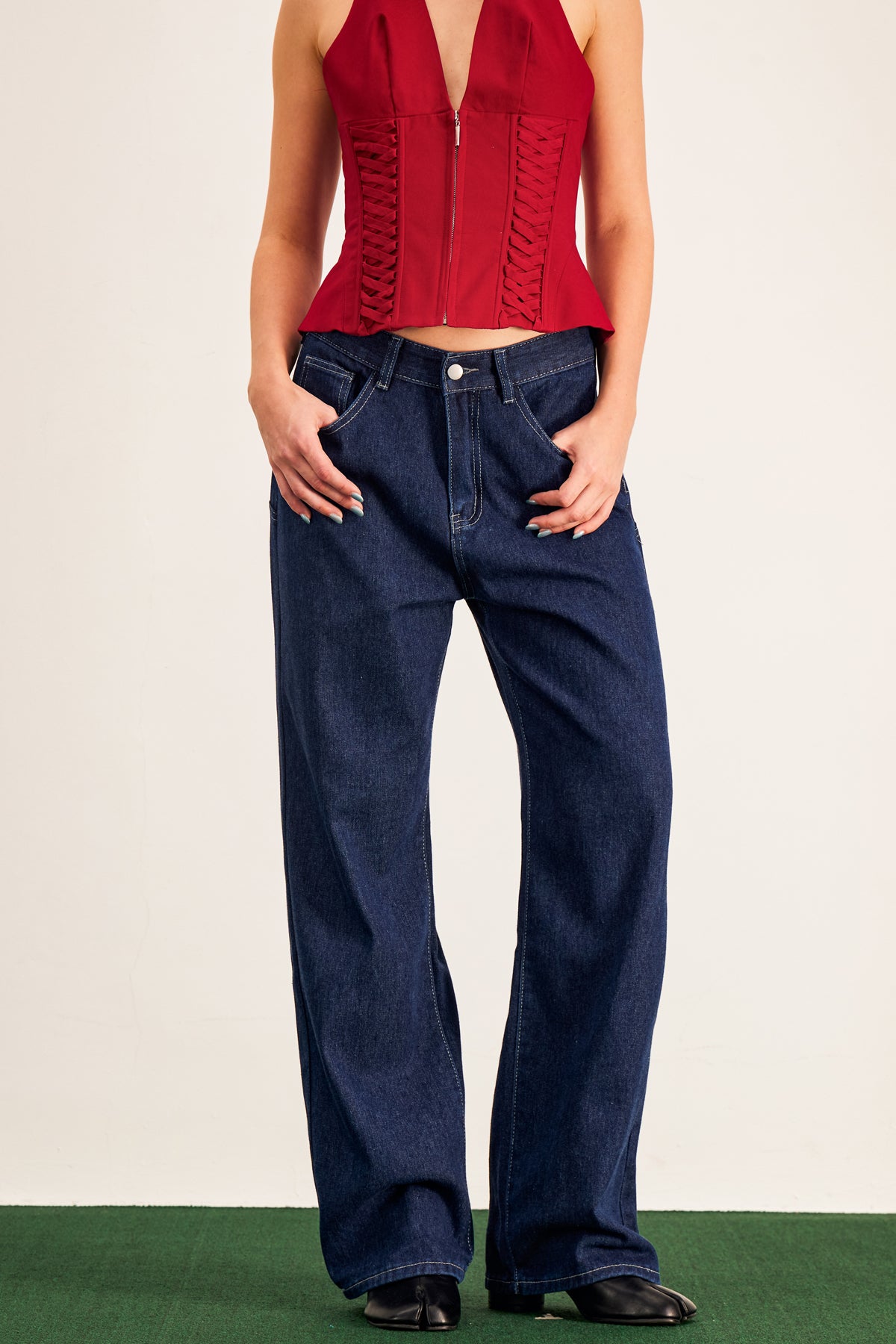 Banquo Star Wide Leg Jeans In Dark Wash
