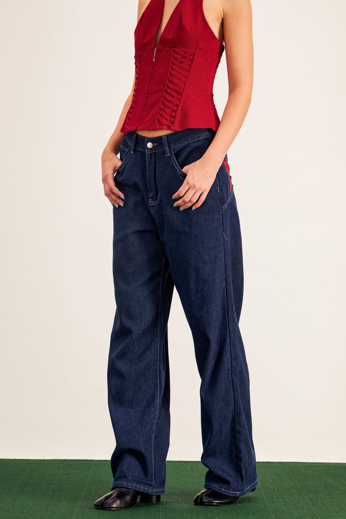 Banquo Star Wide Leg Jeans In Dark Wash