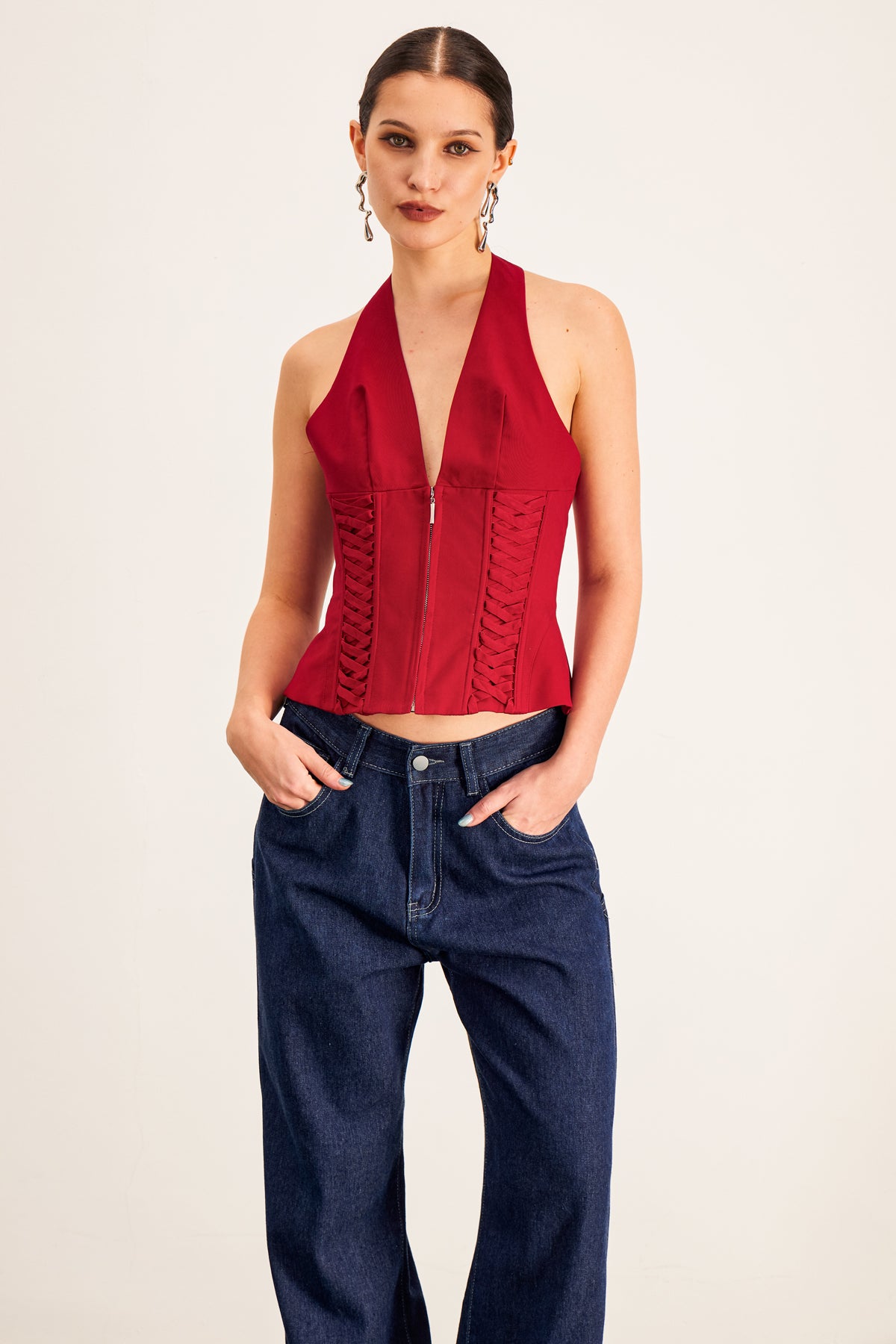 Barclay Lace Up Halter Neck Corset Top
