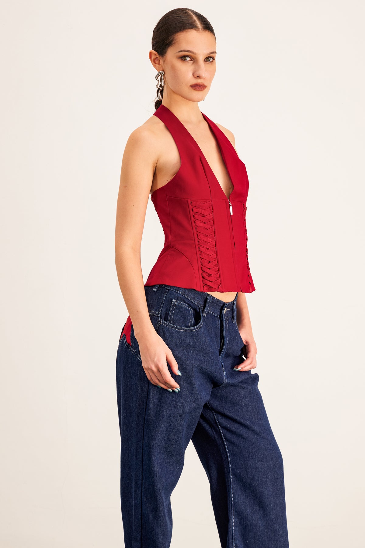 Barclay Lace Up Halter Neck Corset Top