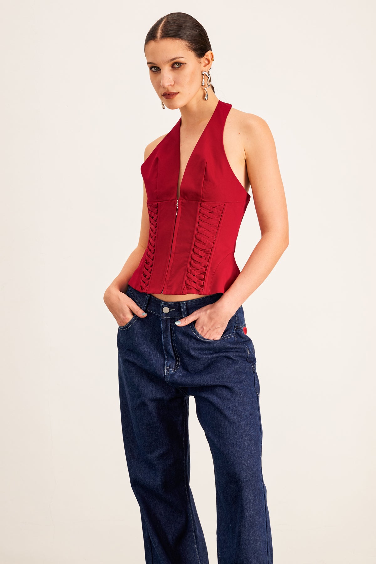 Barclay Lace Up Halter Neck Corset Top
