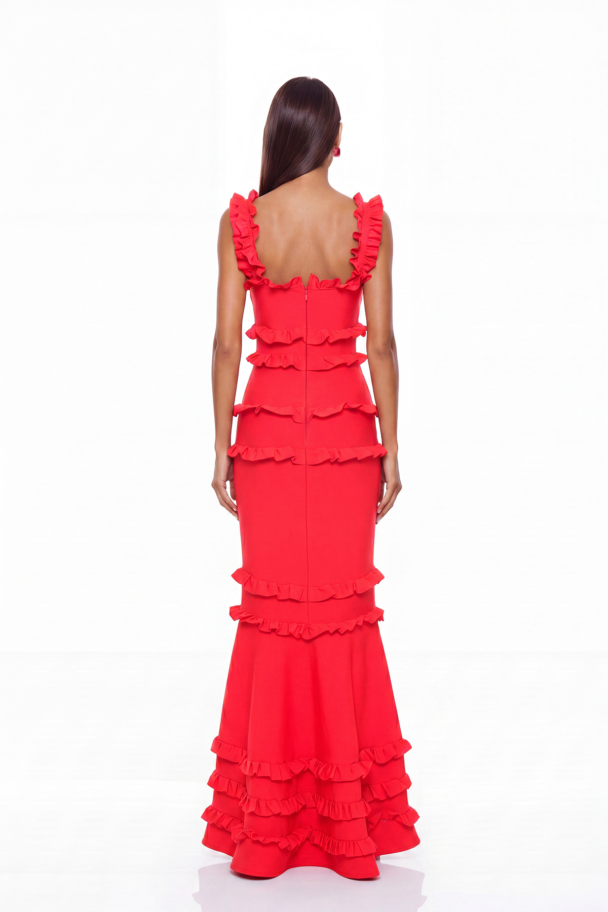 Bartholomaios Bandage Ruffle Flower Maxi Dress In Red