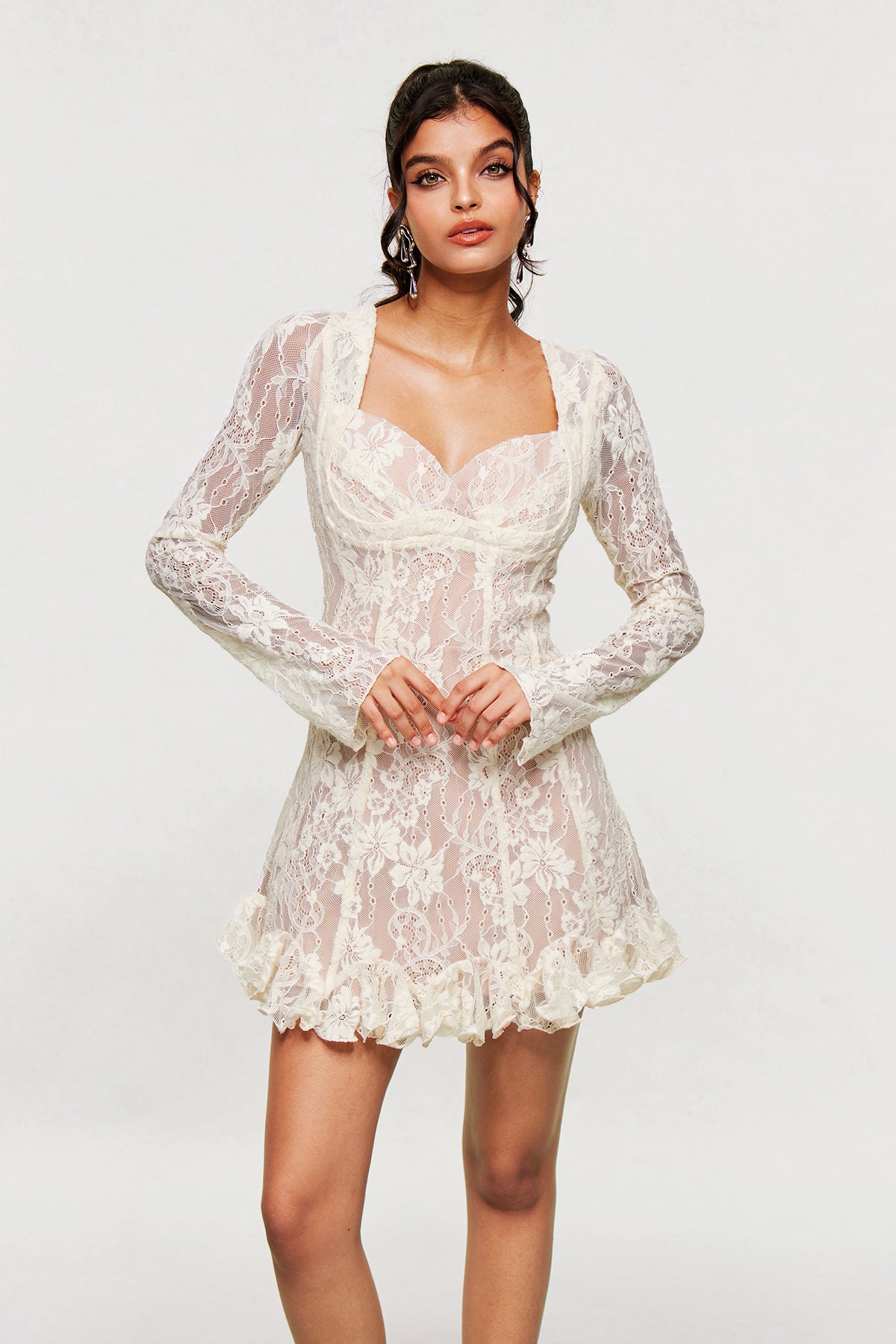 Bartosz Lace Ruffle Mini Dress In White