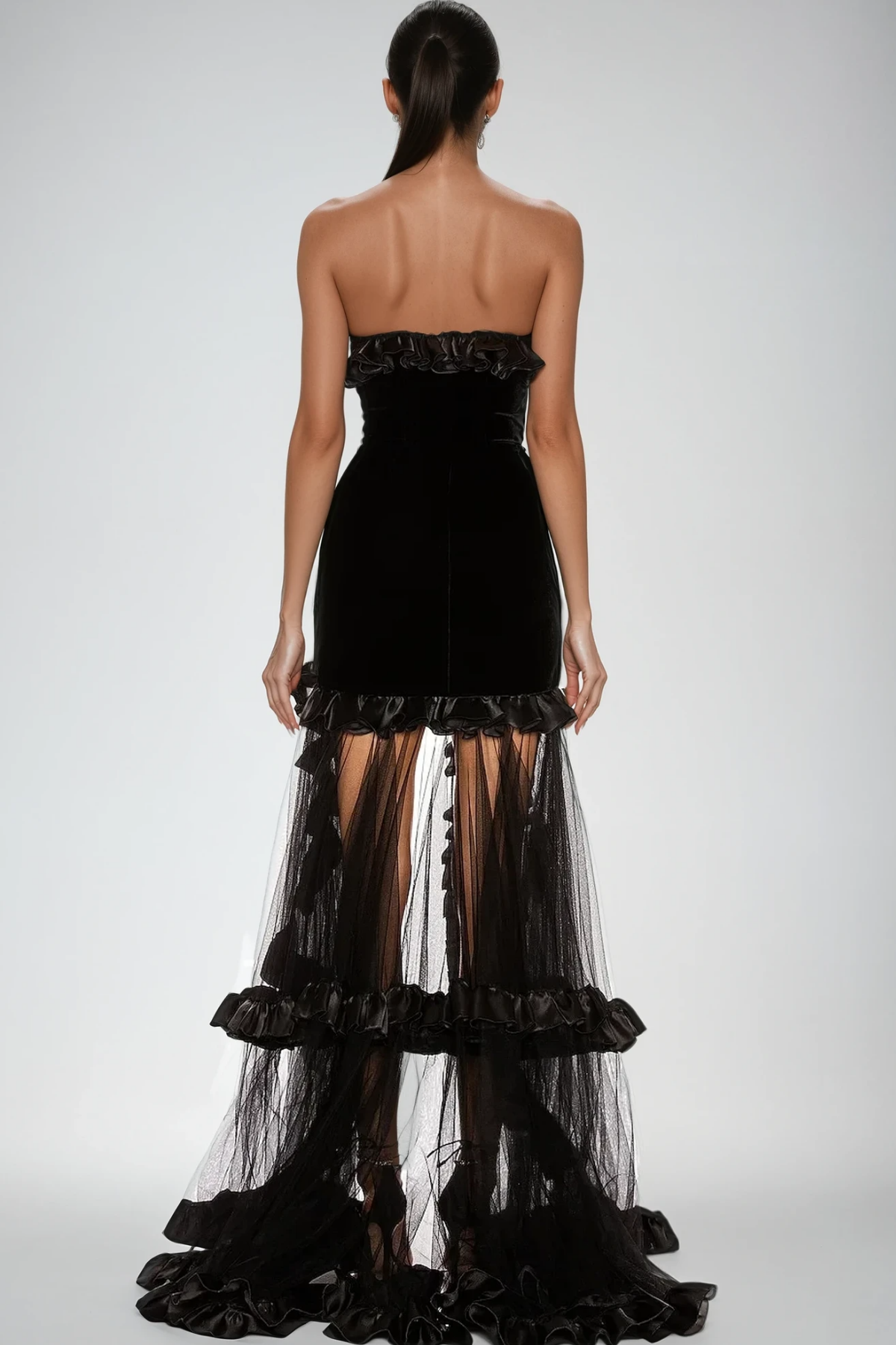 Barukh Ruffle Strapless Mesh Maxi Dress