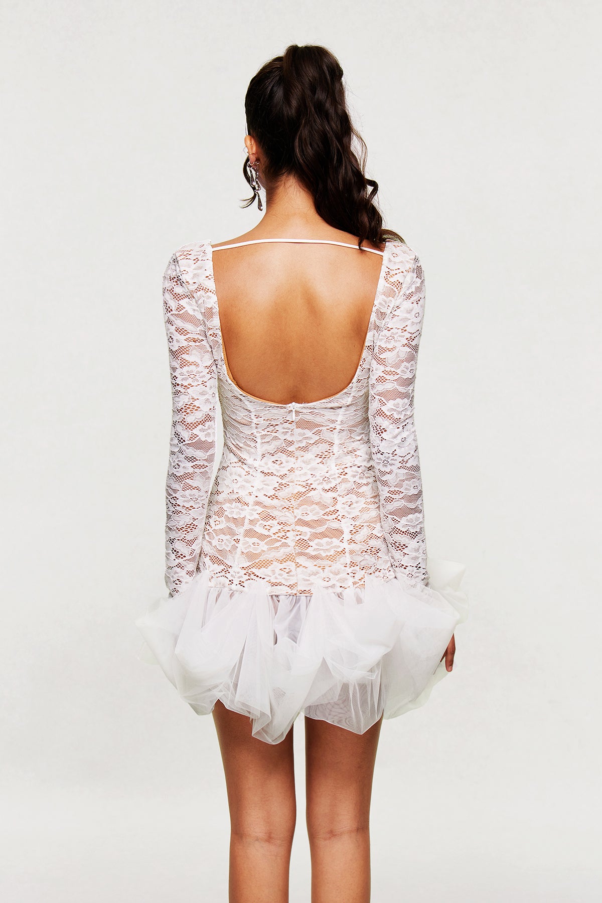 Barun Lace Mesh V Neck Mini Dress