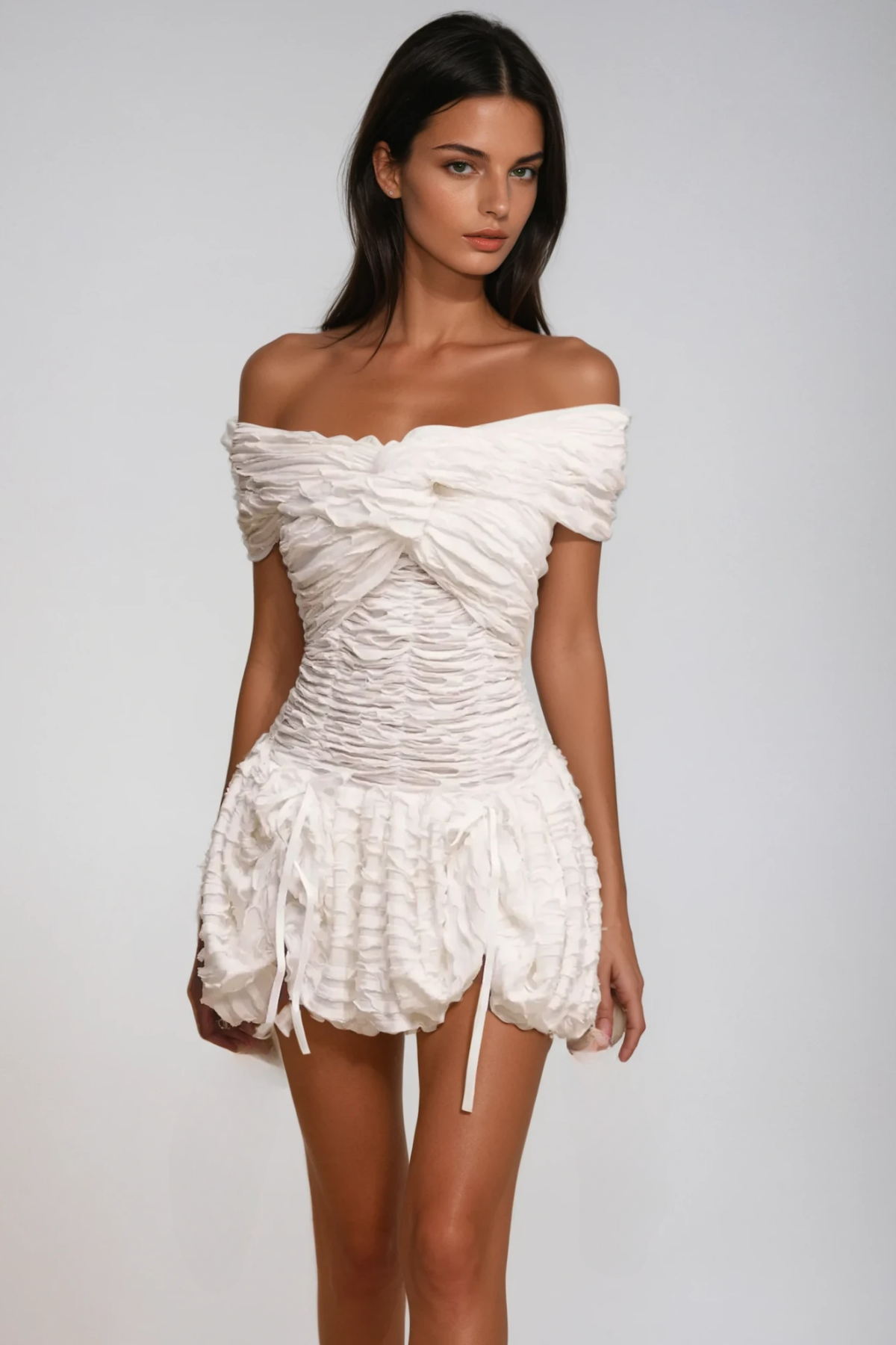 Batuhan Strapless Cross Drawstring Mini Dress