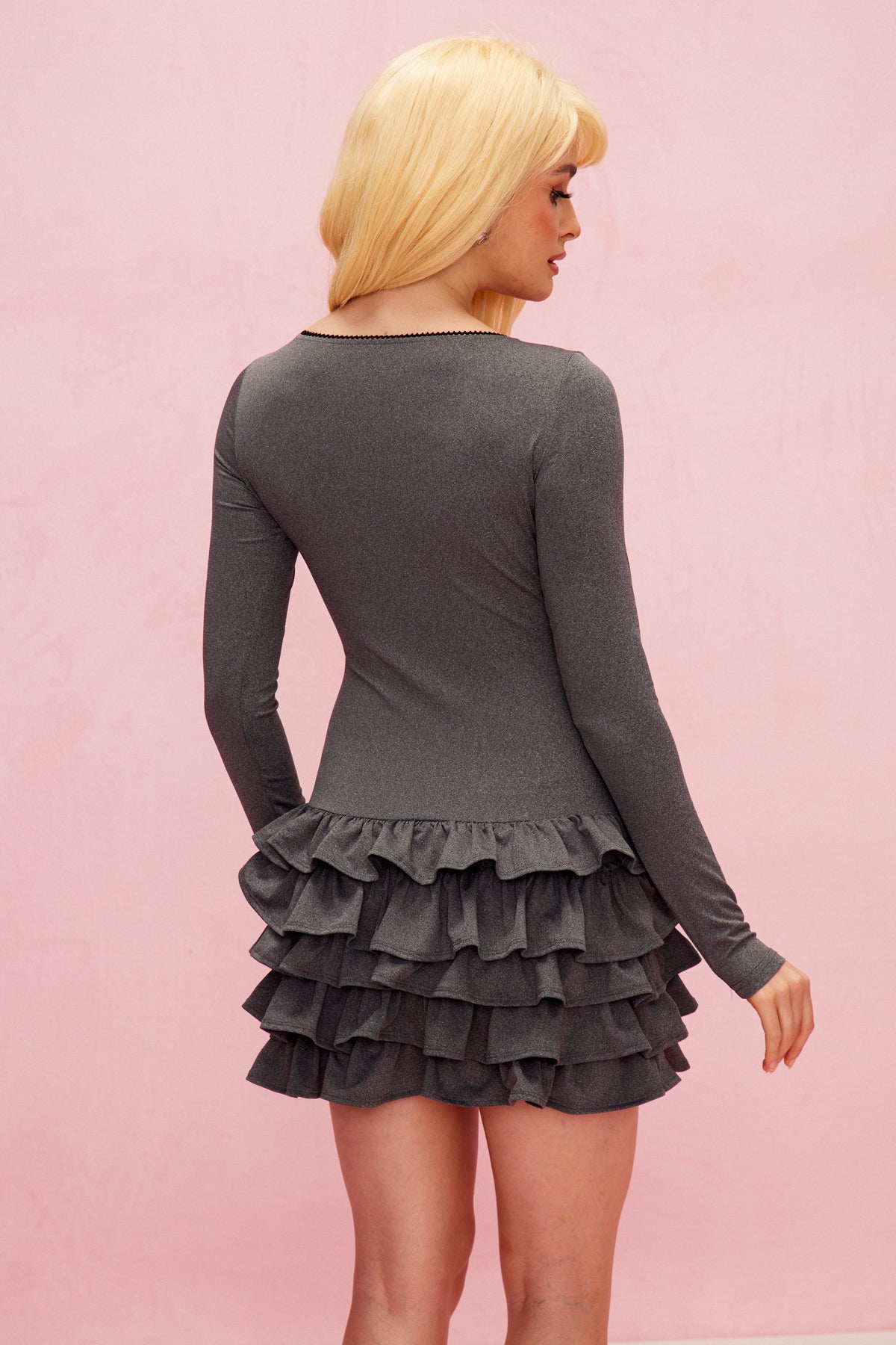 Baz Crew Neck Ruffle Mini Dress