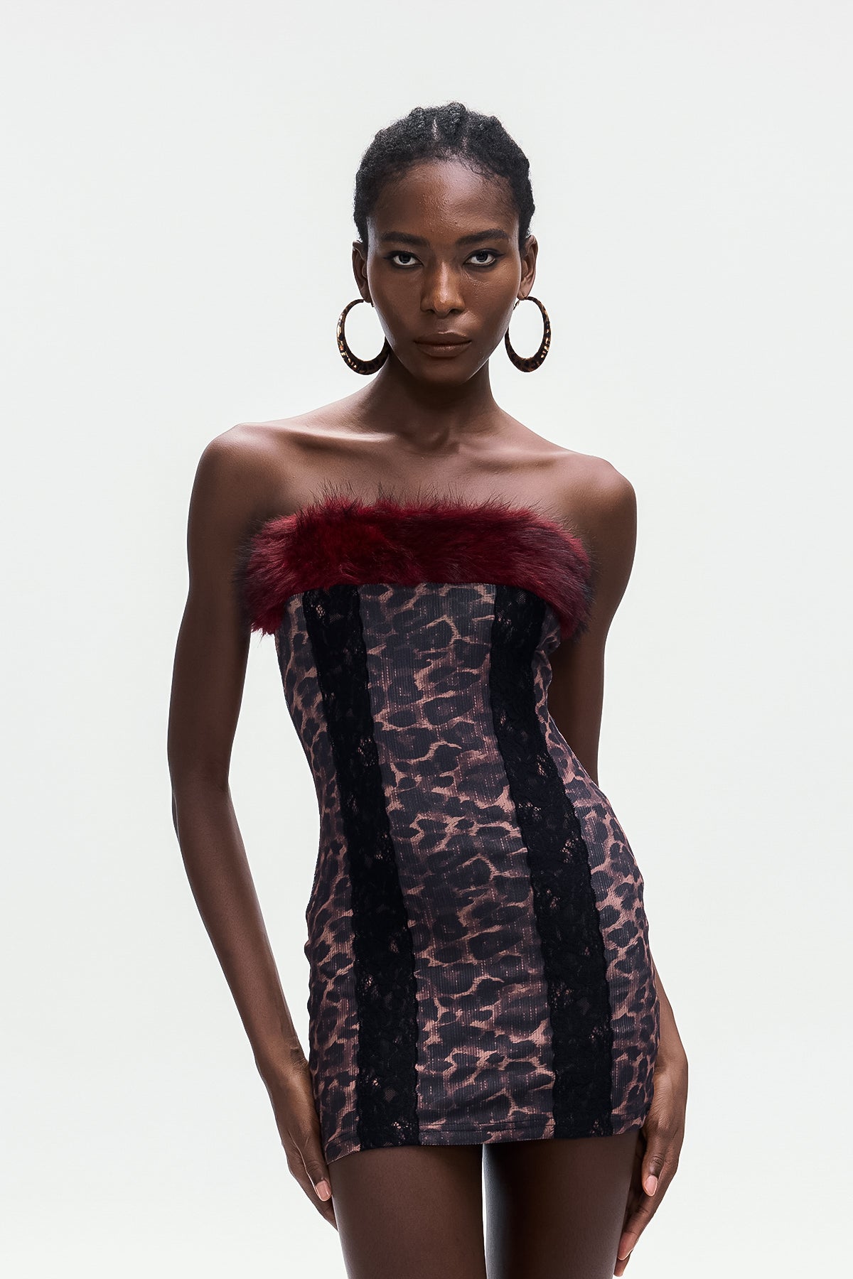 Bea Leopard Faux Fur Bodycon Mini Dress