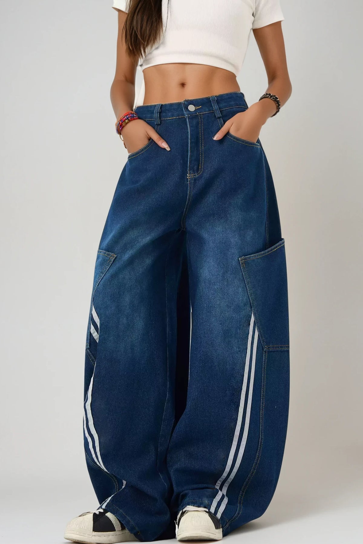 Bee Stripe Pocket Barrel Jeans