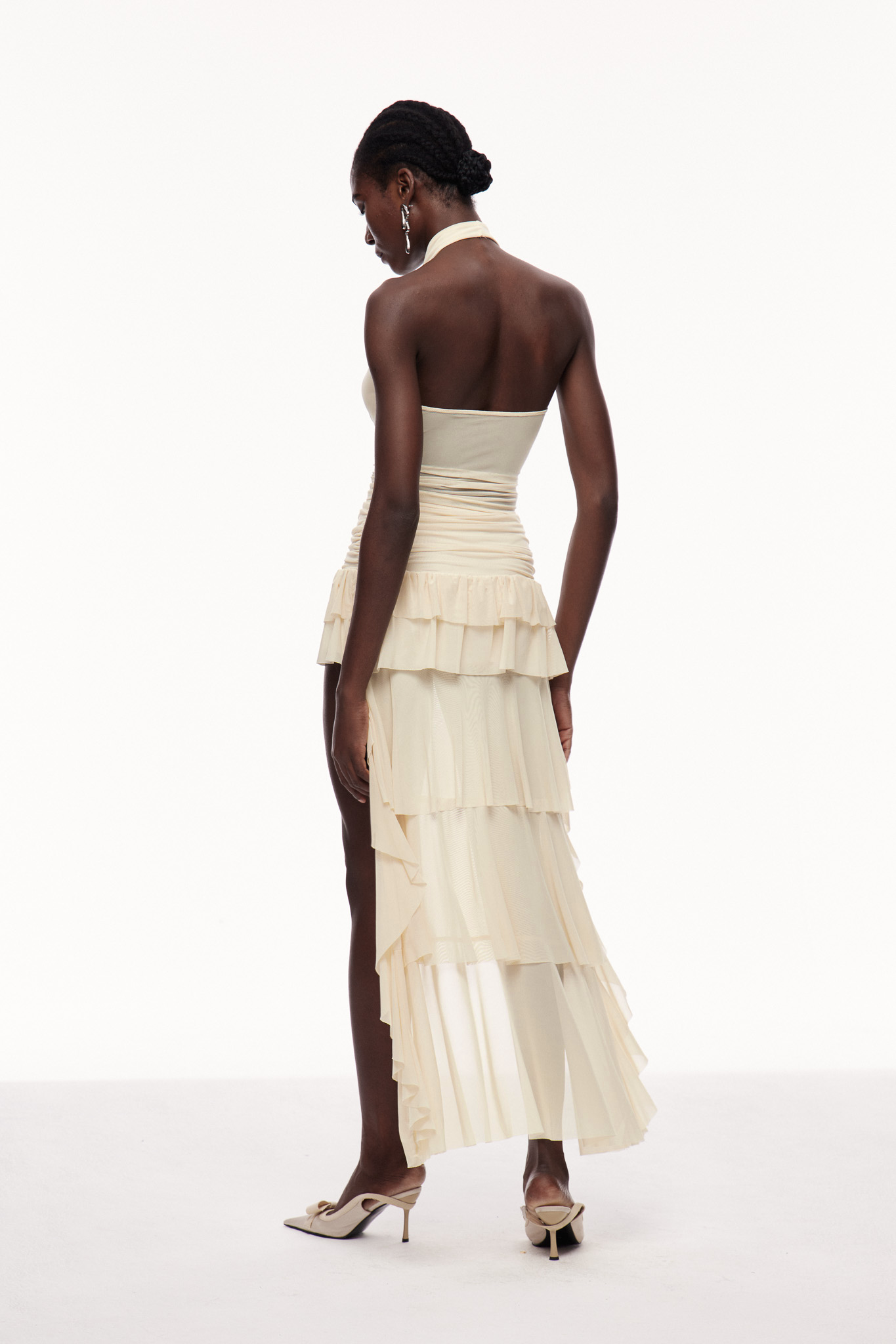 Behitha Ruch Ruffle Mesh Cowl Neck Skirt Set