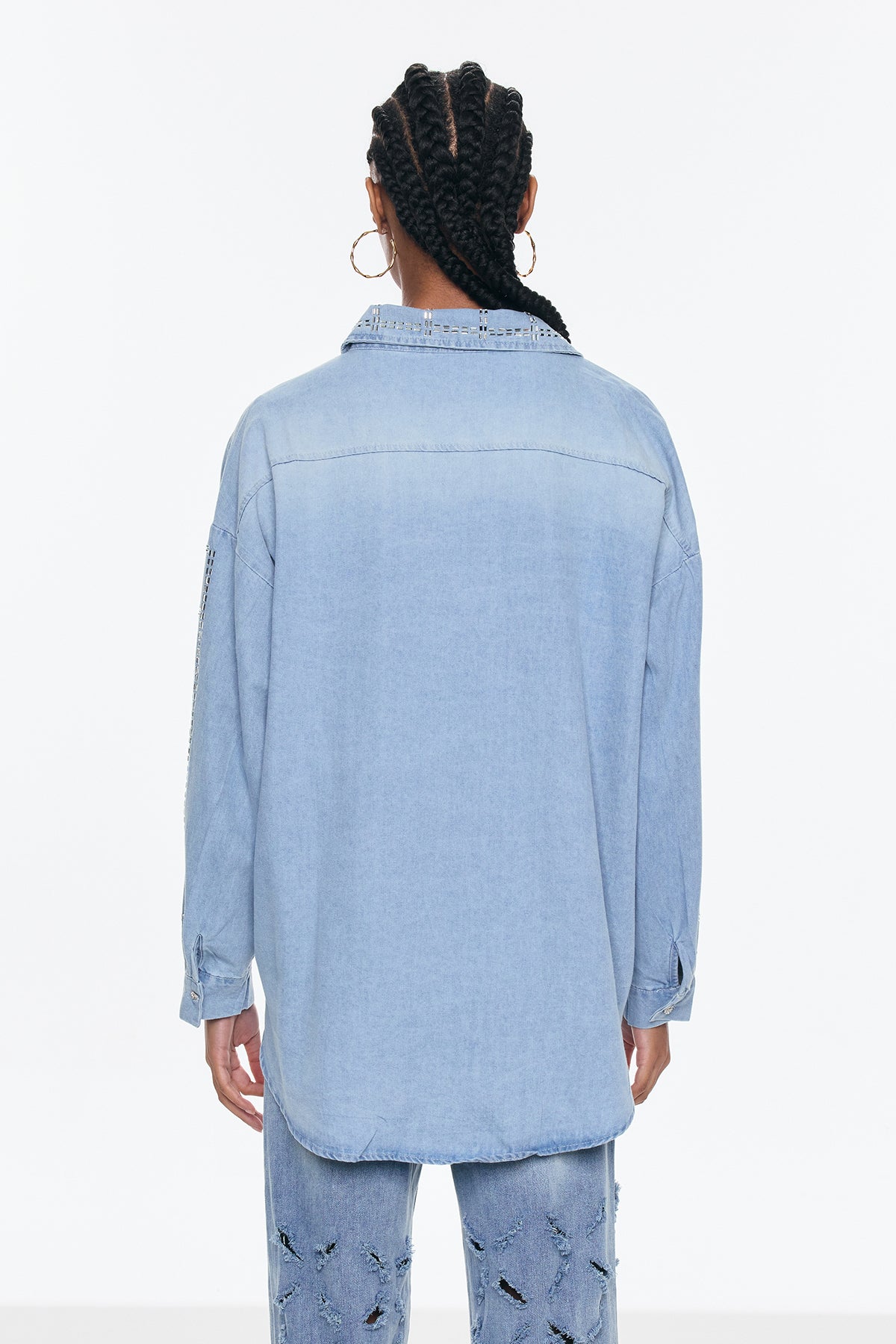 Belisario Rhinestone Grid Denim Shirt